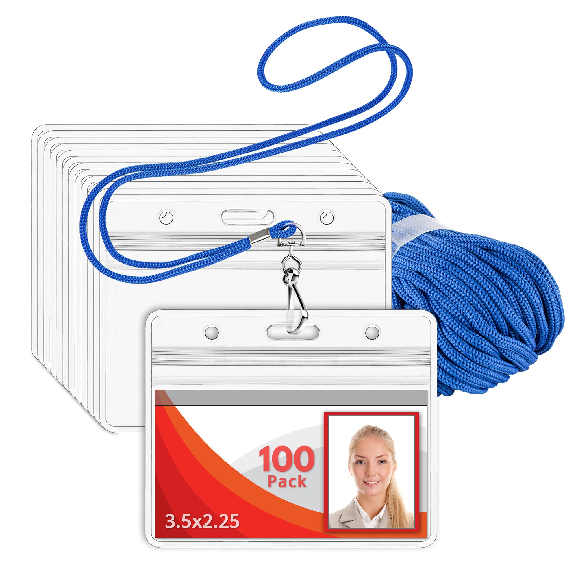 Mifflin USA Lanyard with ID Badge Holder (100 Pack) - for Office & Events
