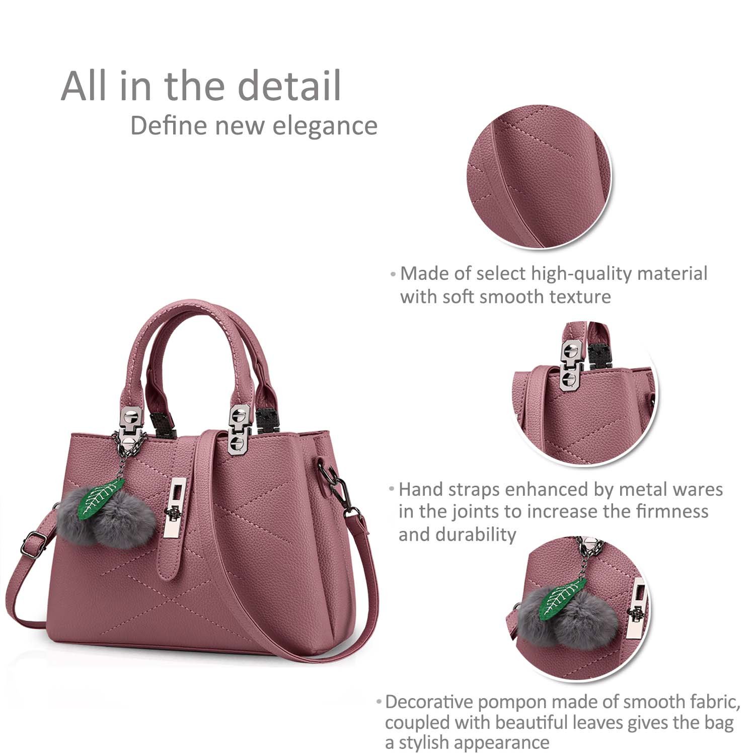 2023 NICOLE & DORIS Women's Fashion Handbags - Designer Top Handle Shoulder Bag with Pompom | Stylish Purse for Work, Party & Daily Use