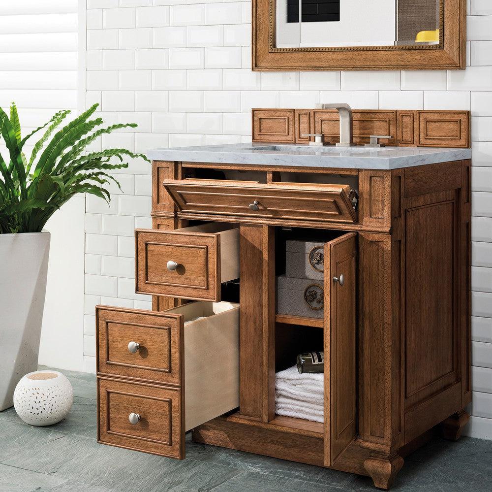 James Martin Vanities Bristol Collection 30-Inch Single Bathroom Vanity in Saddle Brown with Optional Countertops - Perfect for Modern Master Bathrooms and Guest Bathroom Renovations