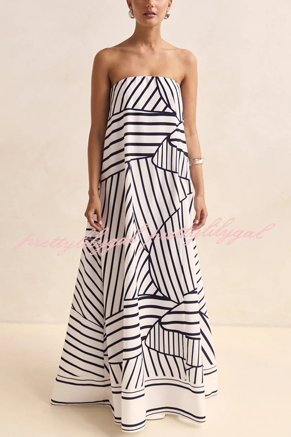 Sexy Tube Top Back Zipper Loose Maxi Dress with Unique Print - Summer Beach Party, Vacation, Date Night Outfit