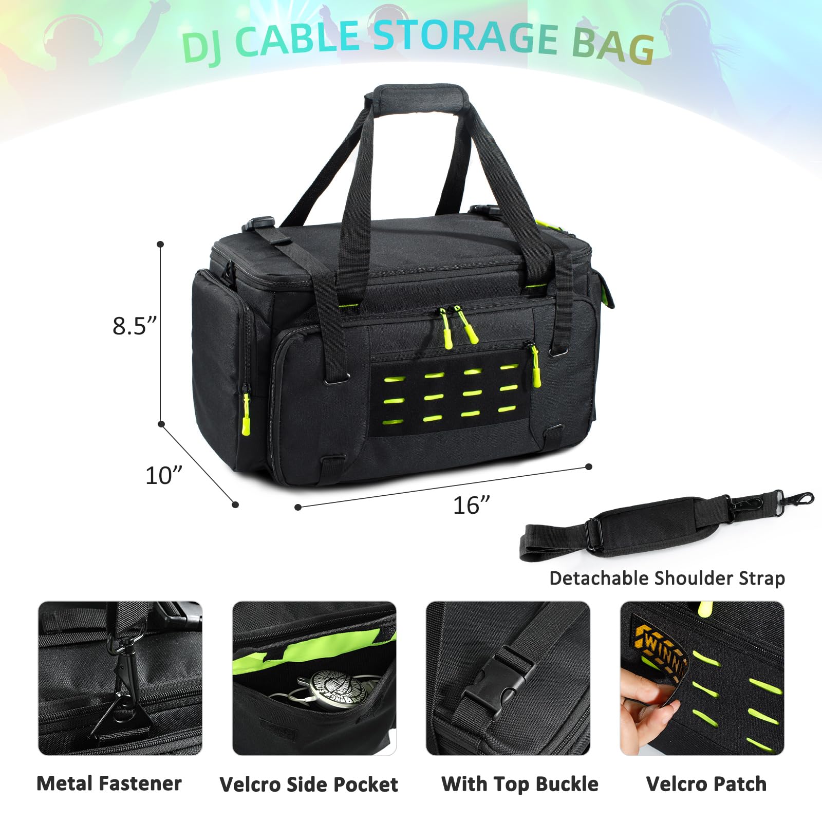 Heavy Duty DJ Equipment Bag - Professional DJ Cable Organizer & Gear Storage Bag for Musicians | Perfect for DJ Accessories, Studio Equipment & Live Performances
