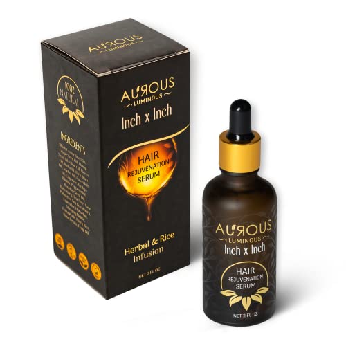 Aurous Luminous Herbal & Rice Infusion Hair Growth Serum for Men & Women - 1 Inch x Inch Formula for Thinning Hair & Hair Loss Treatment | Promotes Hair Rejuvenation & Thickness - Perfect for Daily Use at Home or Salon