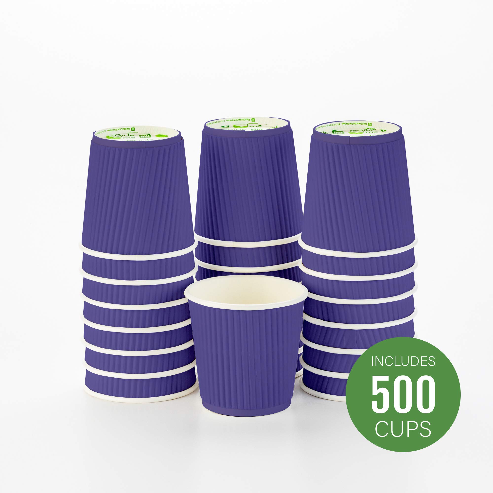 Restaurantware 4oz Ripple Insulated Coffee Cups - 500ct Double Wall Corrugated Paper Cups | Leakproof & Non-Slip | Royal Purple Recyclable Coffee Cups (Lids Sold Separately) | Perfect for Cafés, Offices & Catering Events