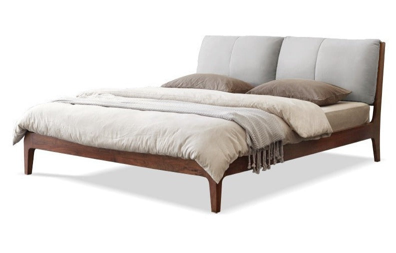 Premium Black Walnut Solid Wood Bed Frame - Queen Size Platform Bed with Soft Upholstered Headboard | Modern Bedroom Furniture for Master & Guest Rooms