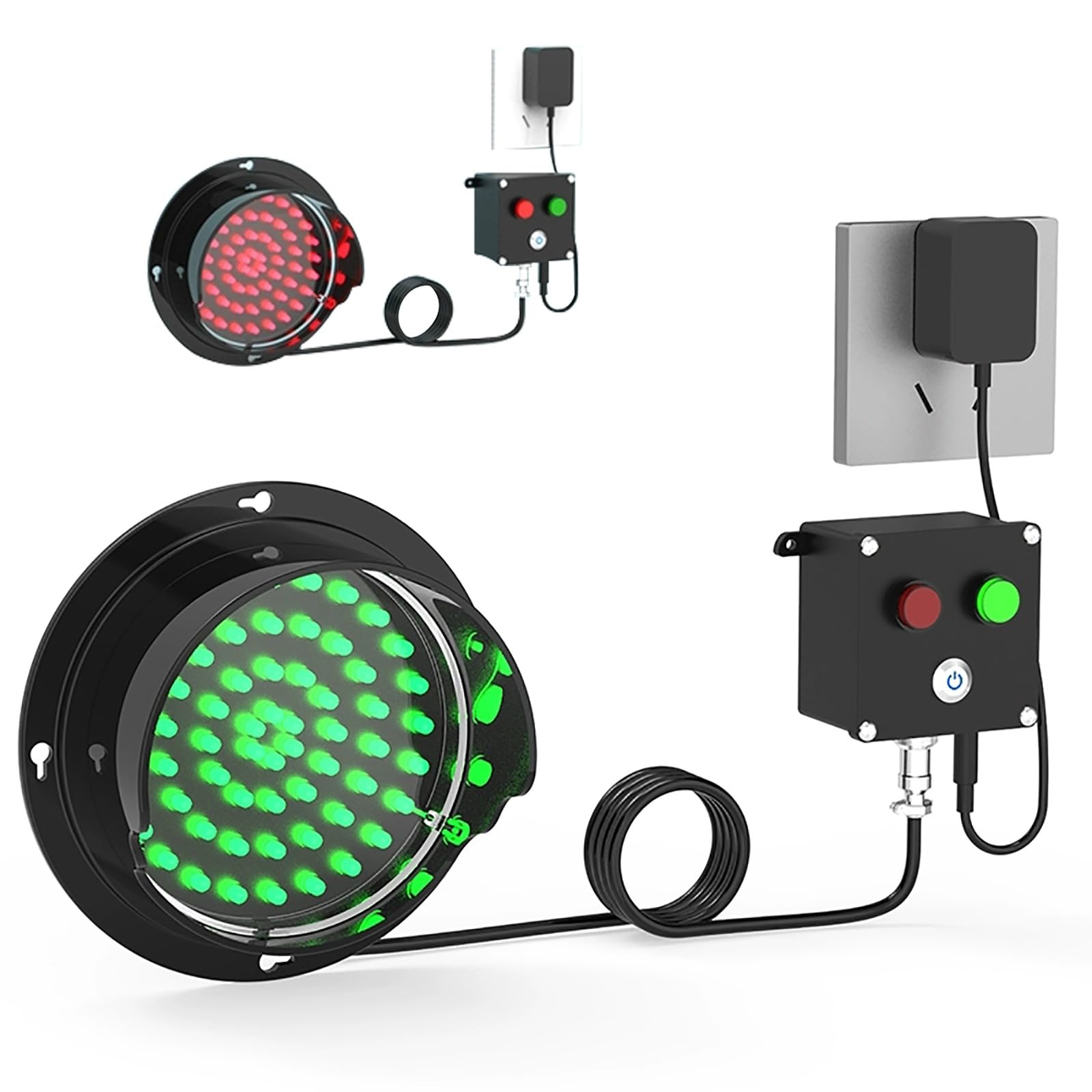 2-in-1 Red/Green Stop and Go Traffic Signal Light - 8 Inch Industrial Loading Dock Bay Light with Button Control (AC100-240V) - Perfect for Toll Stations, Car Washes, Shopping Malls & Parking Lanes - Durable LED Traffic Management Solution for Indoor/Outdoor Use