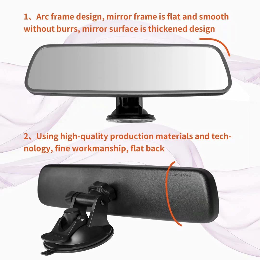 Universal Suction Cup Rear View Mirror for Cars, SUVs, Trucks & Boats - Wide Angle, Thickened Interior Rearview Mirror (Black/Gray) - Perfect for Enhanced Visibility & Safety While Driving