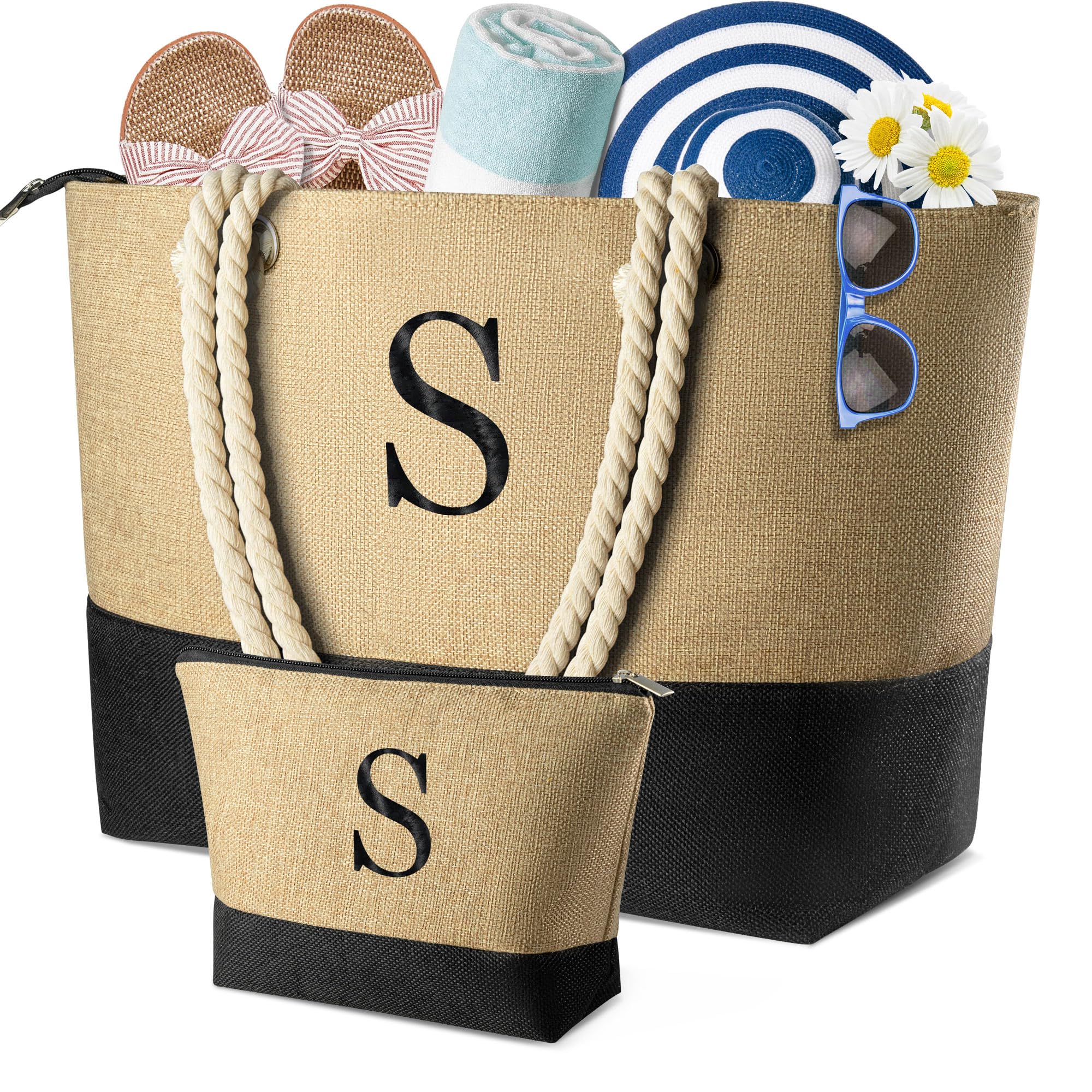 TOPEAST Christmas Gifts for Women - Stylish Beach Tote Bag with Matching Makeup Pouch | Perfect Travel Essential & Holiday Gift for Mom, Wife, Sister, Friends | Great for Beach Vacation, Pool Party, Weekend Getaway