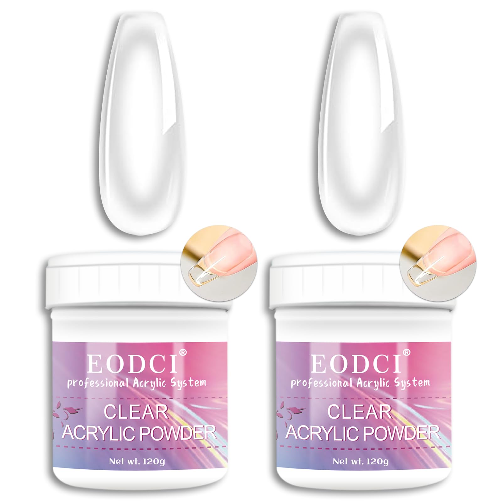Professional Clear Acrylic Nail Powder - 2Pcs 4oz Polymer for 3D French Manicure, Nail Extension & Carving | Large Capacity Acrylic Nail Supplies for Salon & Home DIY Nail Art