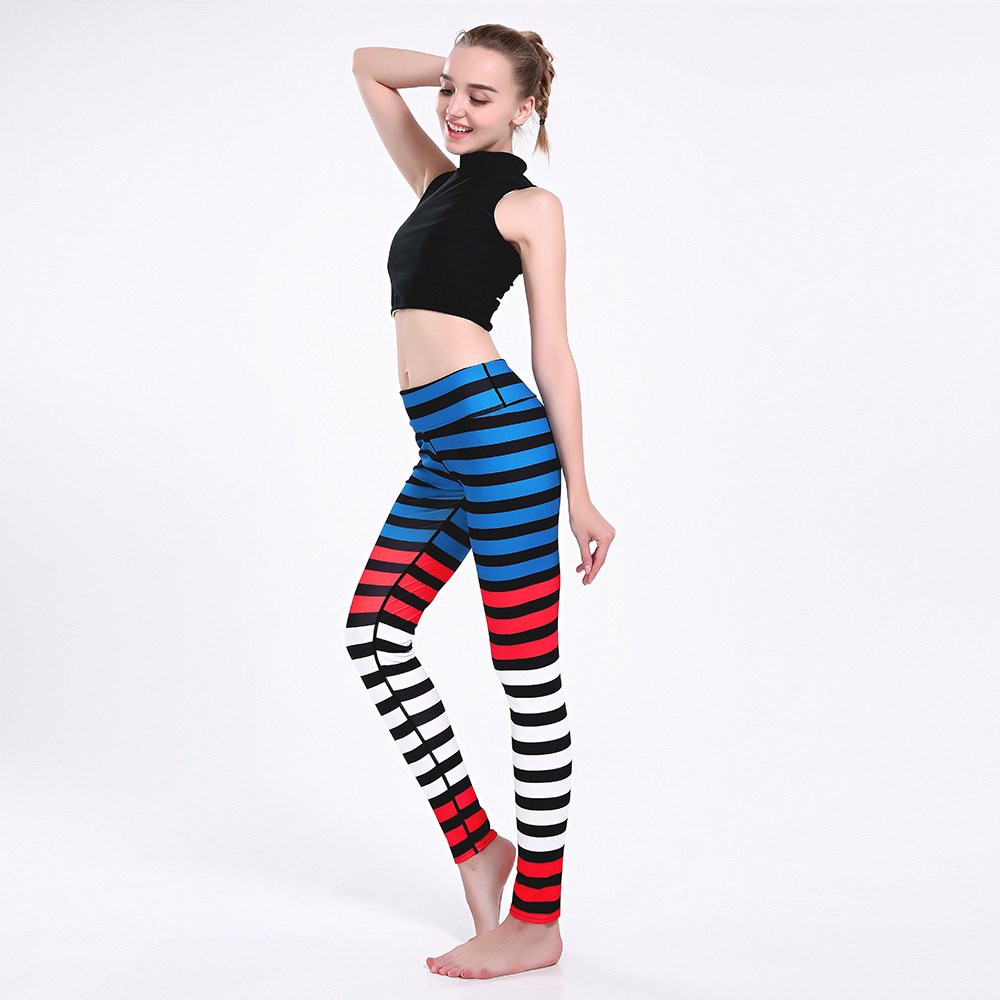 Women's High Waisted Striped Yoga Pants - Tummy Control Workout Leggings for Running, Gym & Lounge | Ankle Length Comfort Stretchy Activewear