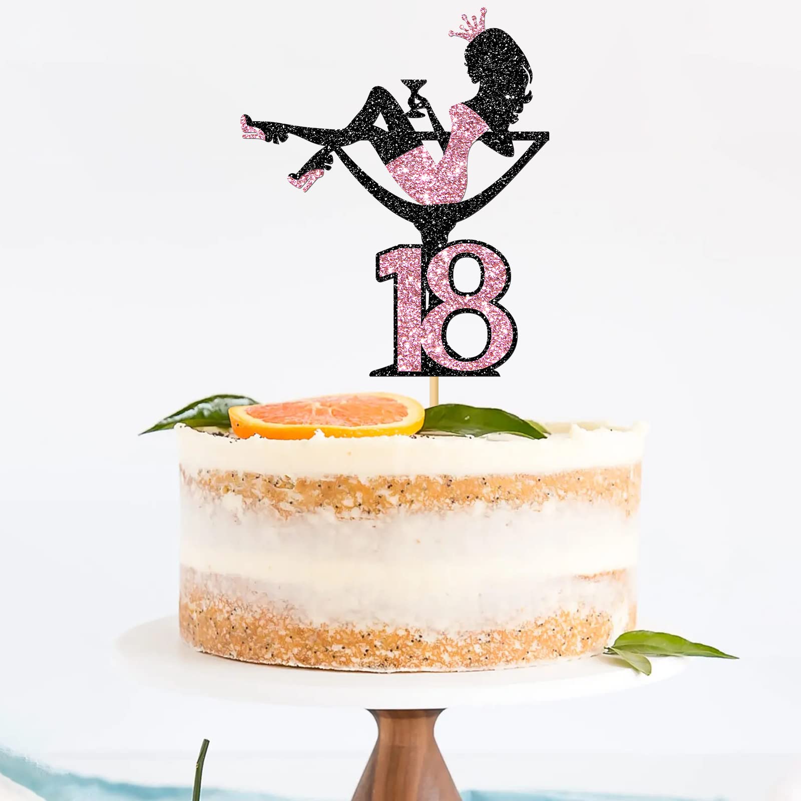 18th Birthday Cake Topper - Glamorous Sitting Girl with Black & Pink Glitter for Makeup Spa Theme Party Decorations | Perfect for Sweet 16, Quinceañera & Teen Birthday Celebrations