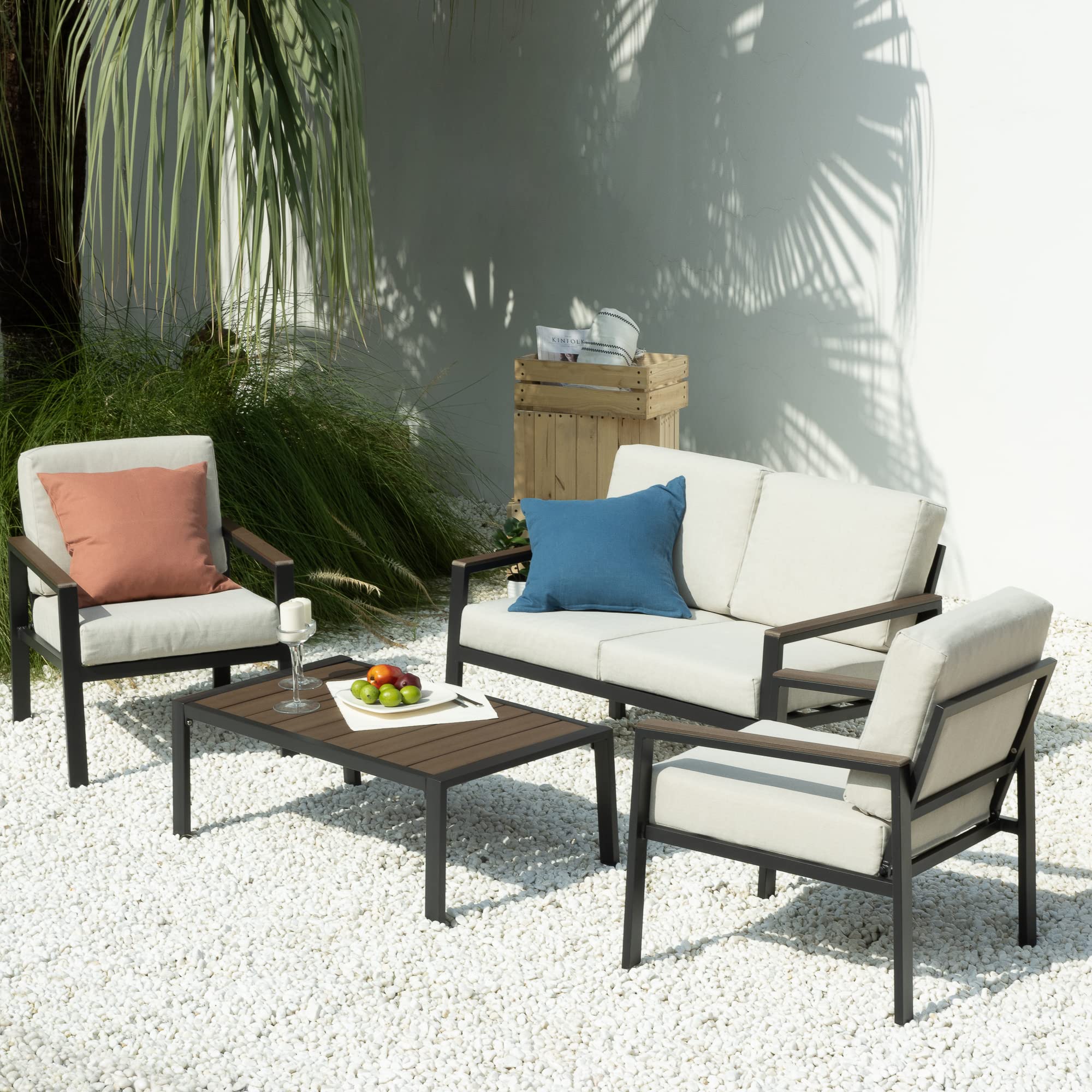 ZINUS Dillon 4-Piece Outdoor Patio Furniture Set - Aluminum & Poly Lumber Conversation Set, Weather Resistant, Rust-Proof, Easy Assembly (Black) - Perfect for Backyard, Garden, Poolside or Deck Relaxation
