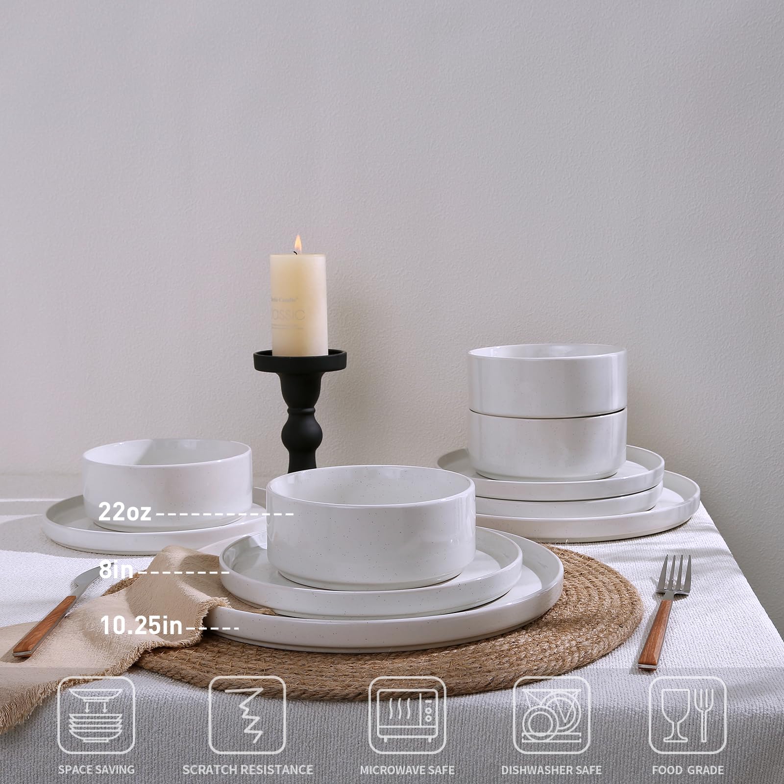 Famiware 12-Piece Dinnerware Set - Nebula Plates & Bowls for 4, White Porcelain Tableware | Perfect for Family Dinners, Parties & Everyday Use