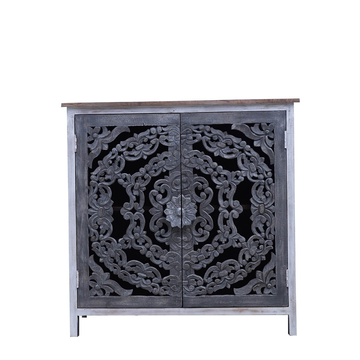 Hand Carved Indian Solid Wood Mini Storage Cabinet - Vintage Home Decor for Living Room, Bedroom & Entryway