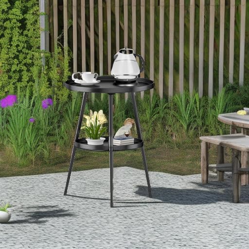 Round Metal Side Table - Small End Table for Indoor & Outdoor Use - Mid Century Modern Decor in Black - Perfect for Living Room, Patio, or Bedroom Accent