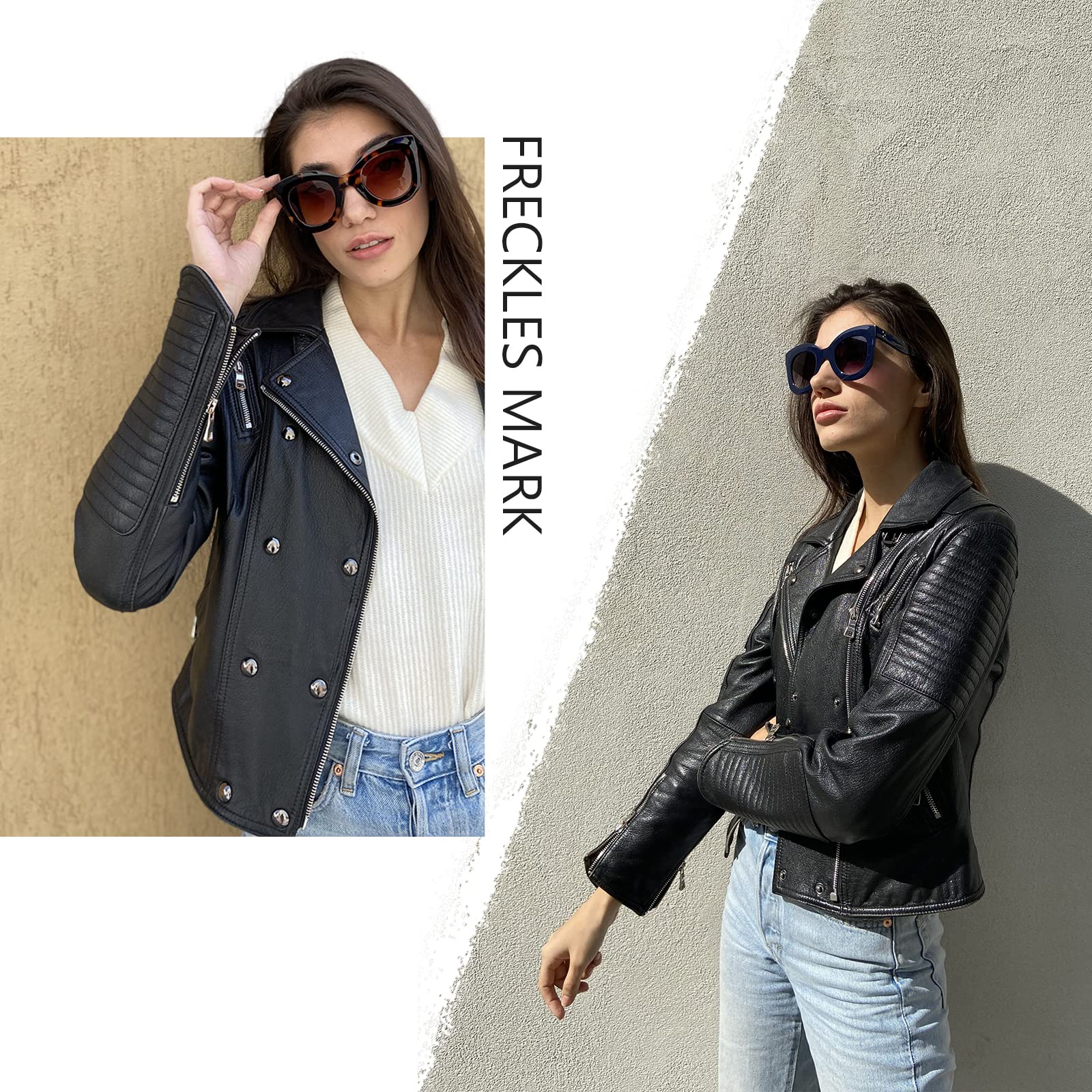 Trendy Butterfly Sunglasses for Women - Round Cat Eye Sun Glasses with Freckles Mark, Thick Frame Fashion Accessory | Perfect for Beach, Summer Outfits & Street Style