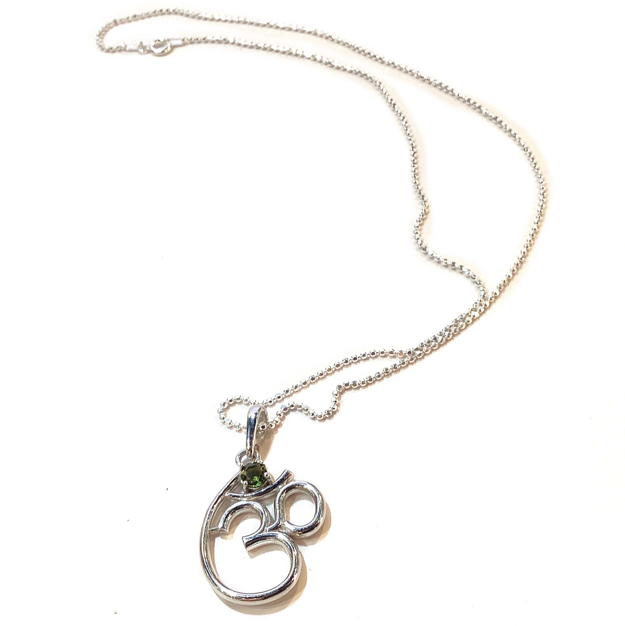 Genuine Moldavite Faceted Om Pendant with 20