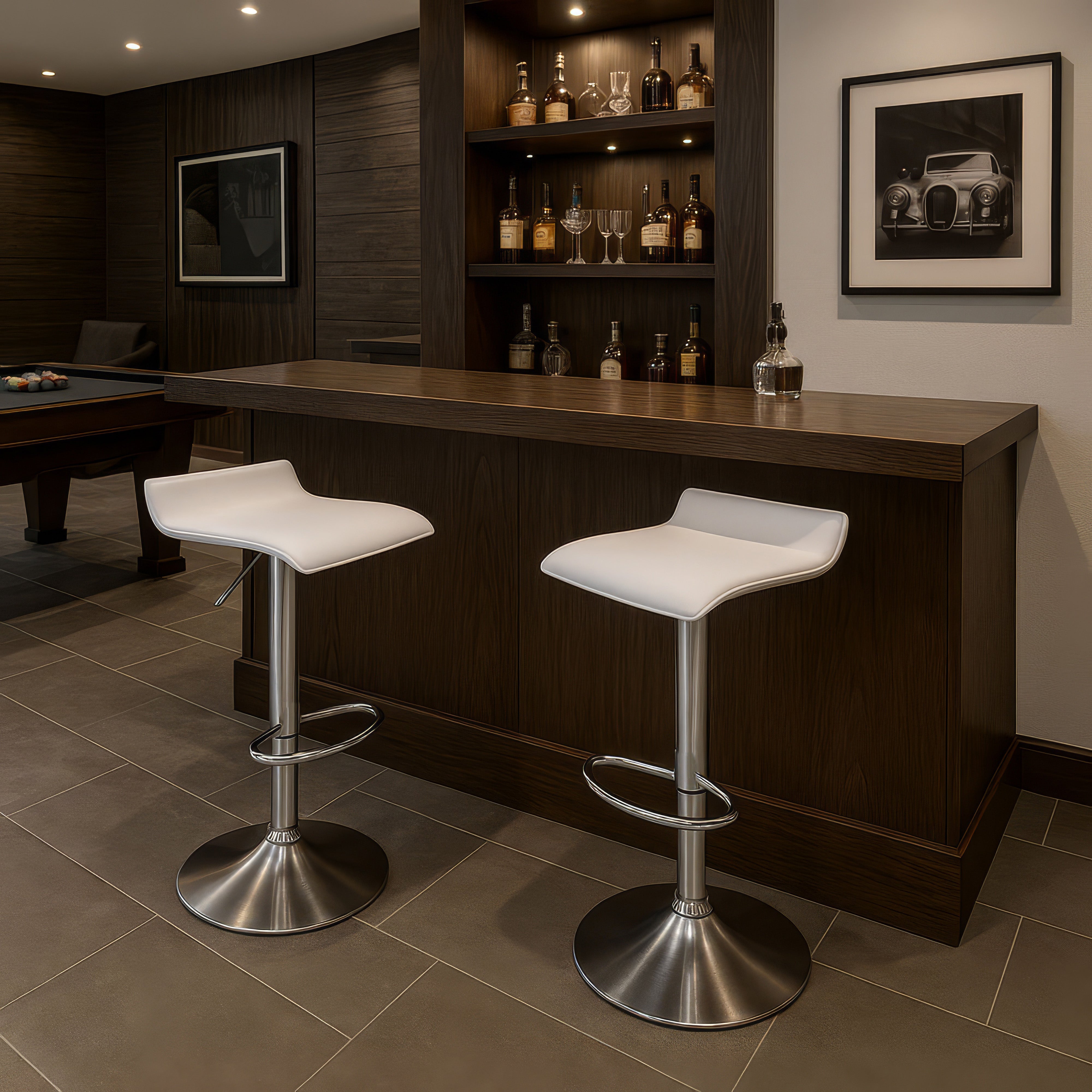 Urban Style Craig Bar Stools - Adjustable Height Gas Lift Barstools with Chrome Base & White PU Seat (Set of 2) - Perfect for Kitchen Island, Home Bar & Dining Counter