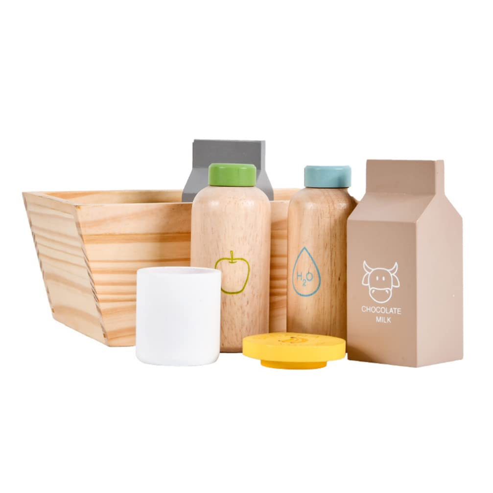 Kisangel Kids Pretend Play Kitchen Toys Set - Wooden Condiment Bottles, Milk Jars, Food Accessories for Cooking Fun - Educational Toy for Toddlers & Preschoolers - Perfect for Home, Classroom, or Playdate Activities