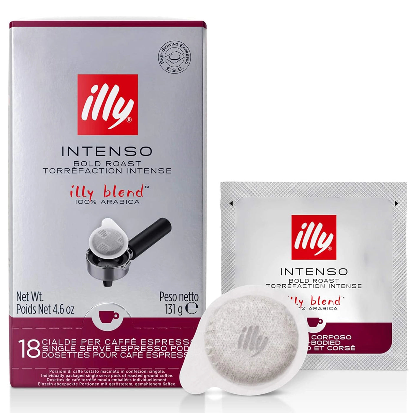 Illy Intenso Bold Roast Espresso E.S.E Pods (18 Count) - Premium Italian Coffee for Espresso Machines - Perfect for Home Brewing & Office Use