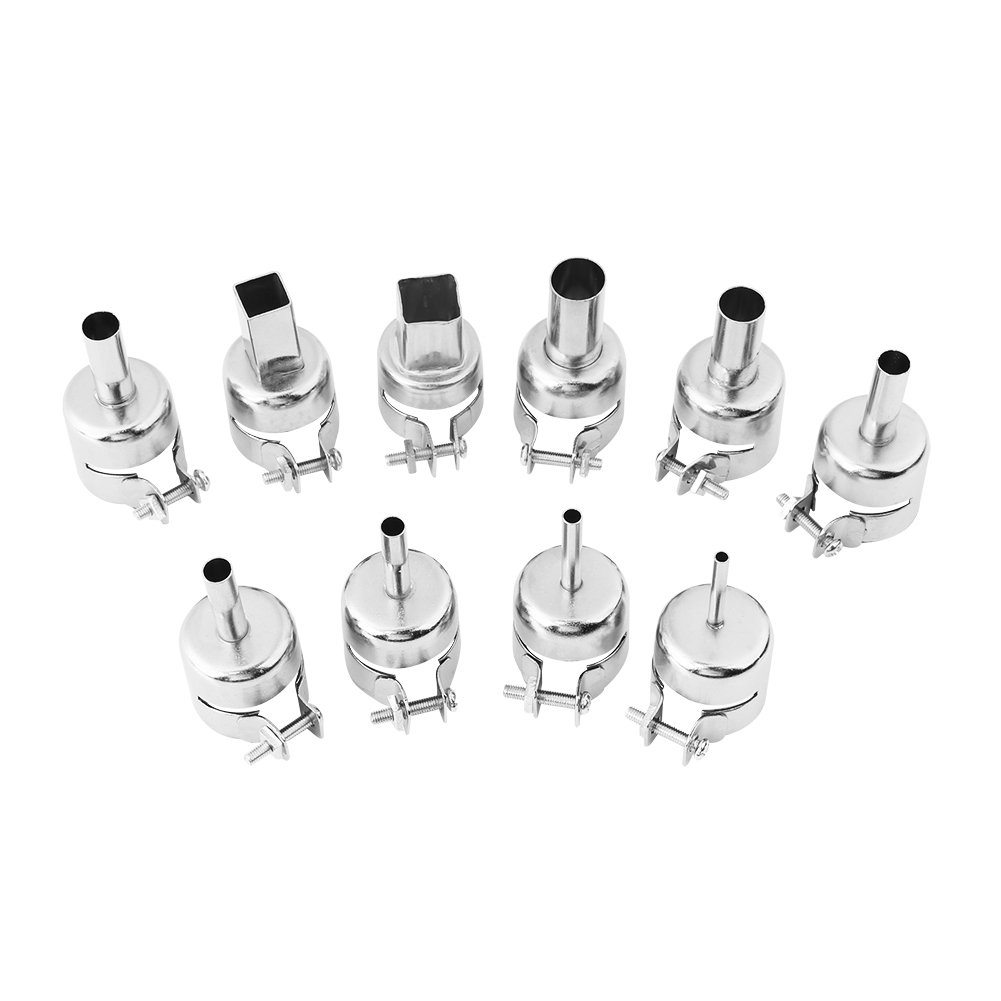 10pcs Heat Gun Nozzle Kit - Round & Square Stainless Steel Nozzles for 850/850A/852/852D Hot Air Soldering Stations - Perfect for Electronics Repair, Welding, and DIY Projects
