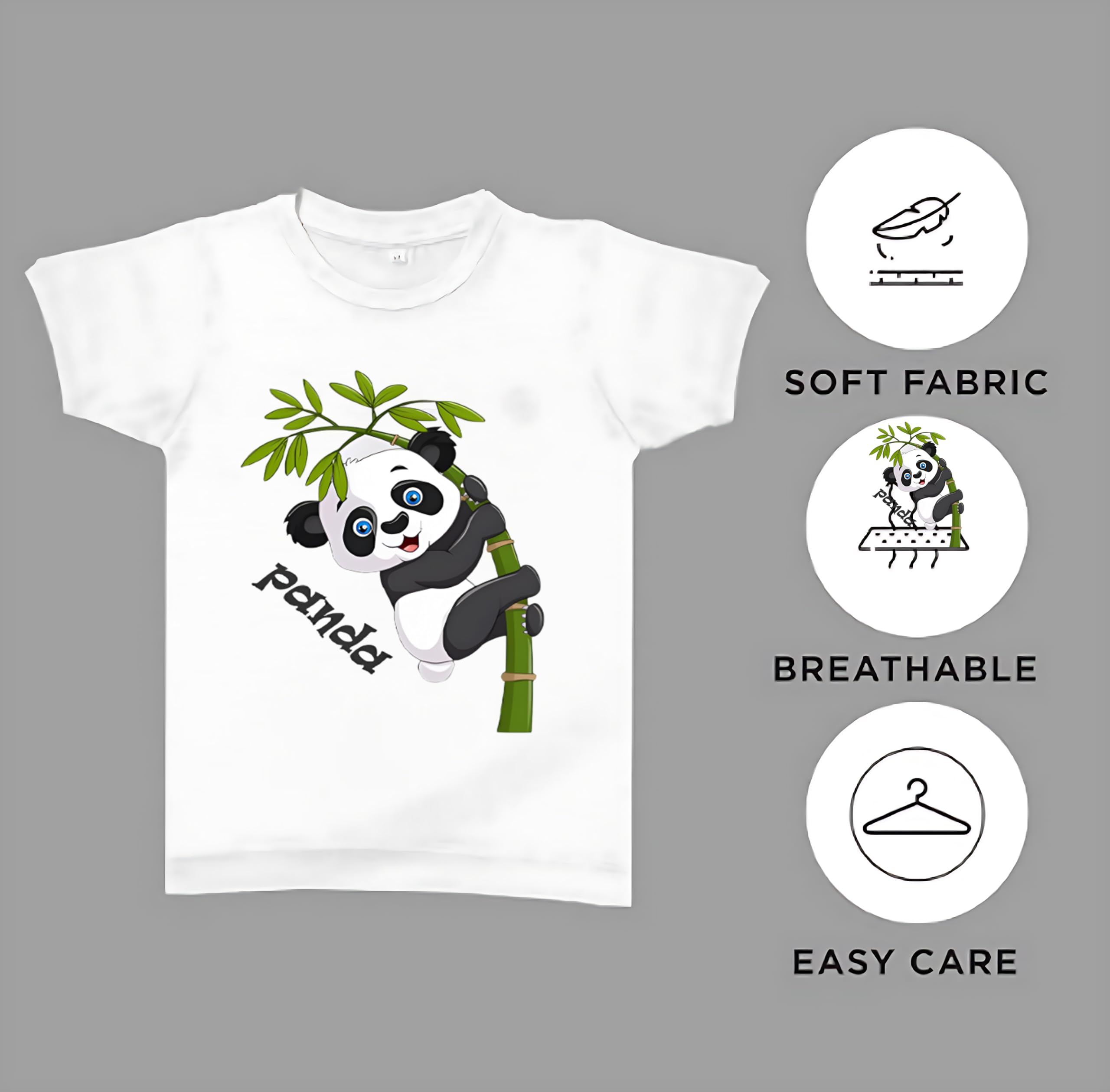 ORATEES Boys' Round Neck Short Sleeve T-Shirt - Cute White Panda Print Summer Top for Kids | Comfortable Cotton Tee for Playdates, School & Outdoor Activities