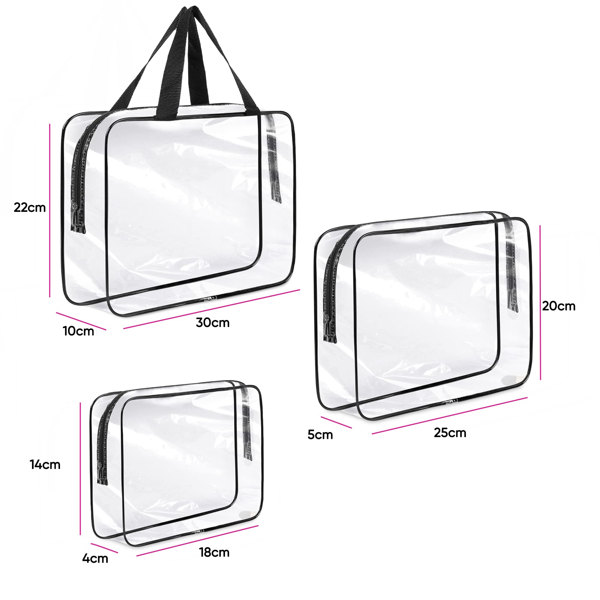Albert Austin 3-Piece Clear PVC Travel Toiletry Bags Set - TSA Approved Waterproof Cosmetic & Makeup Organizer with Zipper for Men & Women - Perfect for Business Trips, Vacations & Air Travel