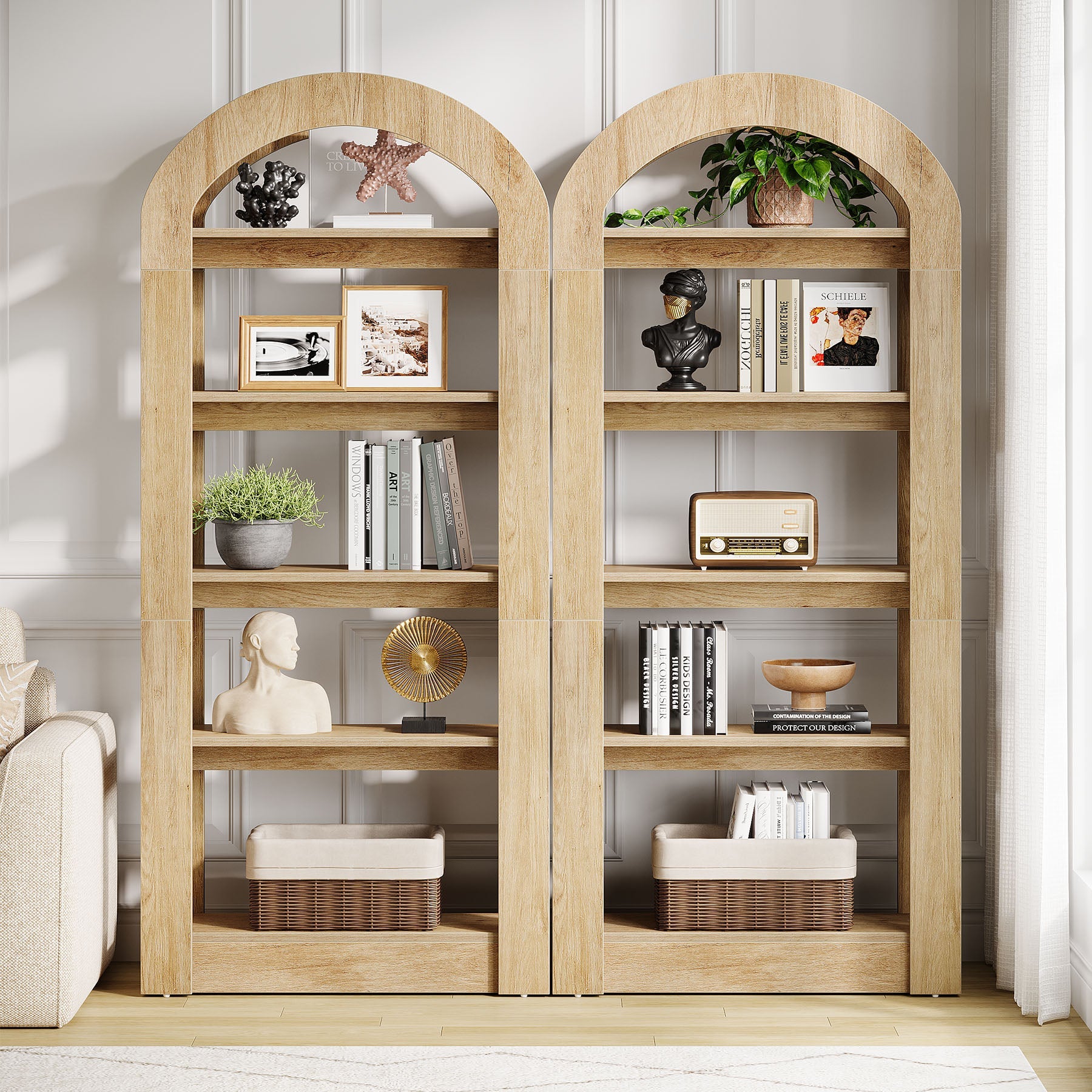 5 Tier Wooden Bookshelf - Arch Shaped Bookcase Display Shelf for Home, Office & Library - Perfect for Organizing Books, Decor & Storage