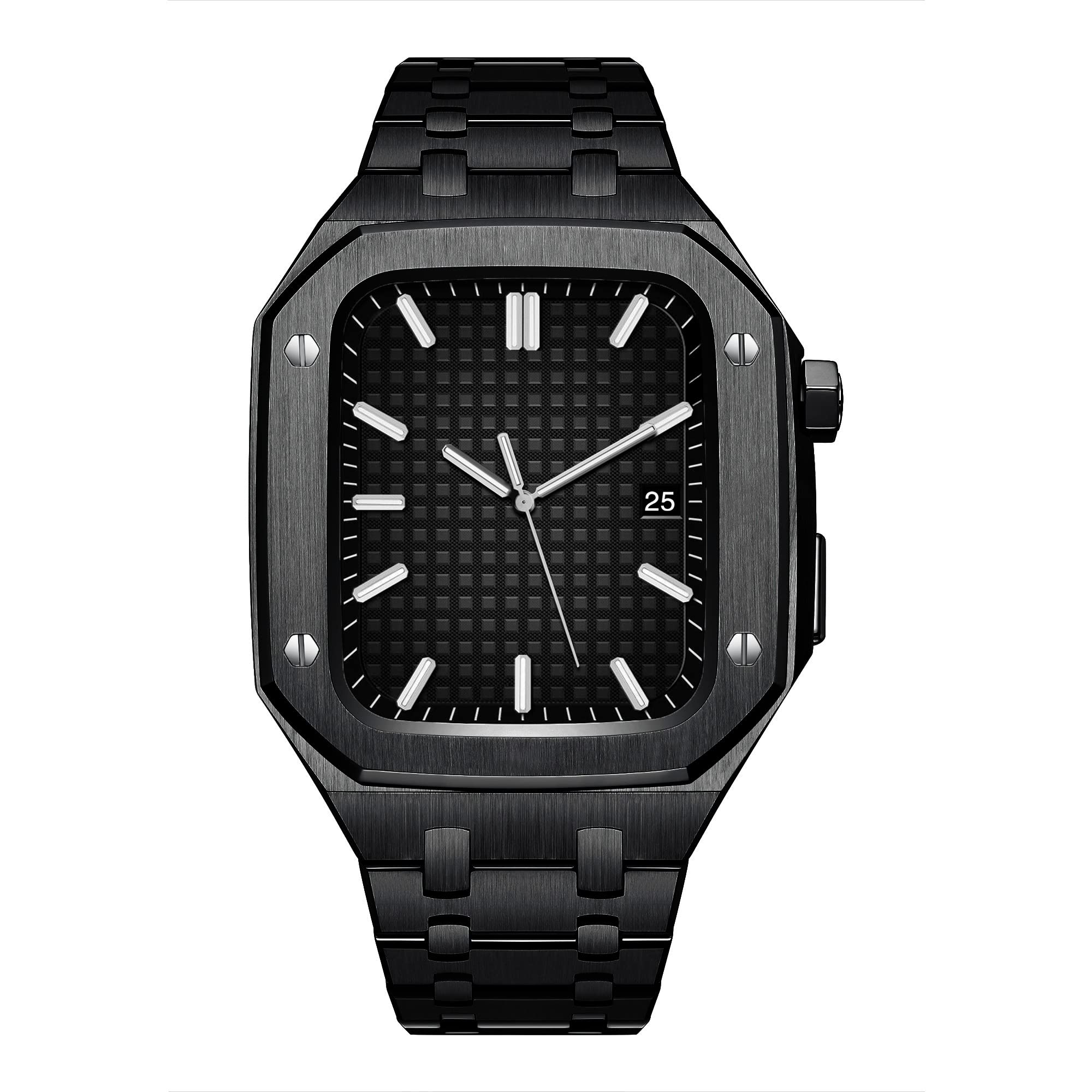 Premium Stainless Steel Protective Case & Strap Combo for Apple Watch Series 7/6/SE/5/4 45mm 44mm - Luxury Metal Band Bracelet with Durable Cover (H Color) - Perfect for Workouts, Business Meetings & Everyday Wear