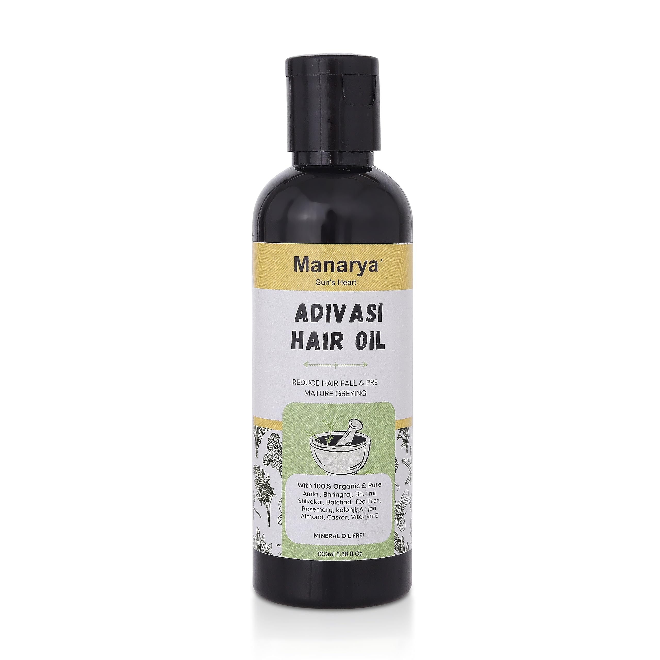 Manarya Sun's Heart Adivasi Hair Oil - 100ml Natural Hair Growth Treatment for Hair Fall Control & Premature Greying Prevention | Perfect for Daily Scalp Massage & Ayurvedic Hair Care Routine