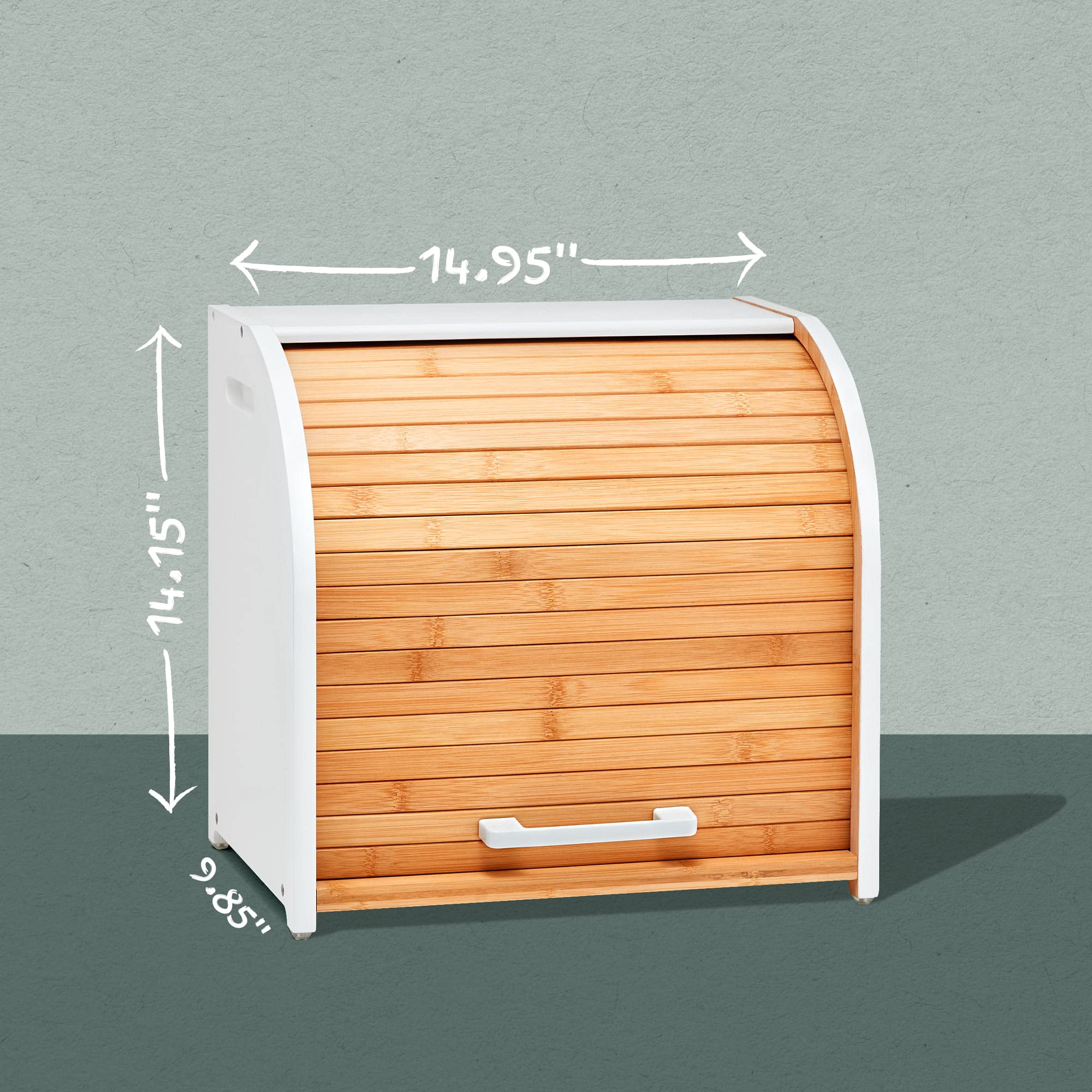 HOMEFULLY Extra Large Bamboo Double Layer Bread Box - Roll Top Wooden Bread Bin for Kitchen Countertop Storage | Modern White Bread Box for Bread, Buns & Pastries | Perfect for Home, Bakery & Restaurant Use