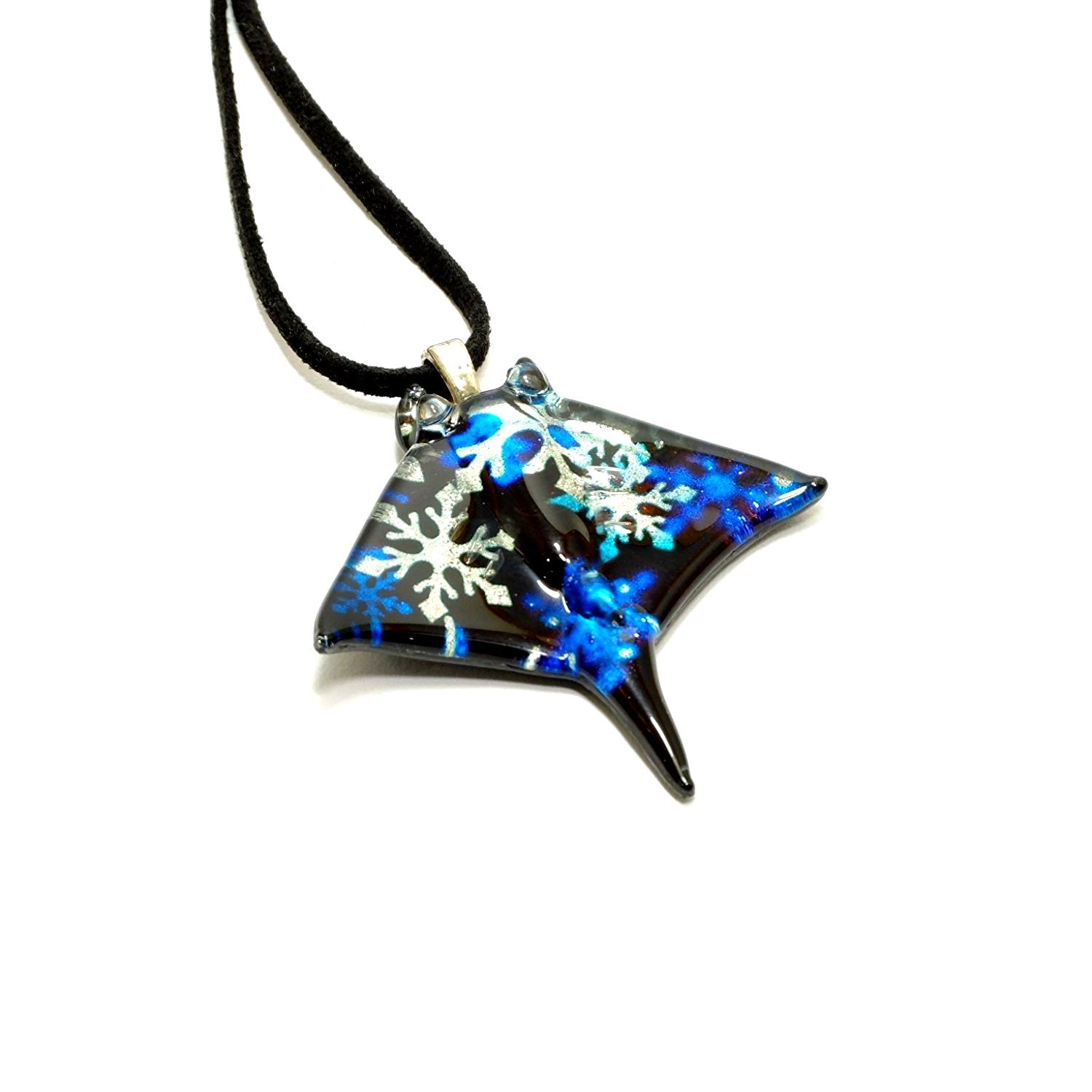 Handmade Manta Ray Glass Pendant Necklace - Ocean Jewelry Gift for Christmas
