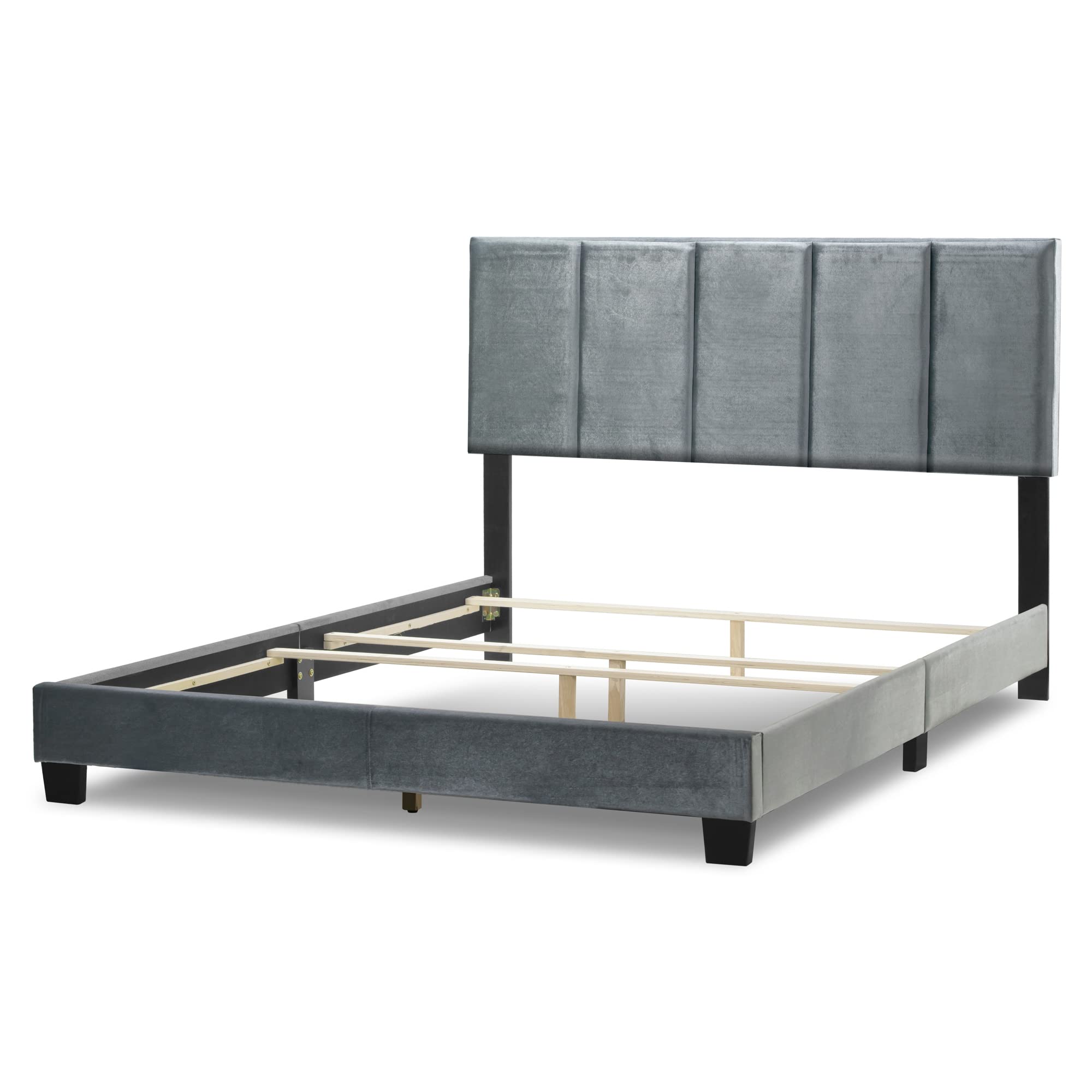 Luxury Arty Silver Grey Velvet Queen Bed with Elegant Line Stitch Tufting - Perfect for Modern Bedroom Decor & Master Suite Upgrade