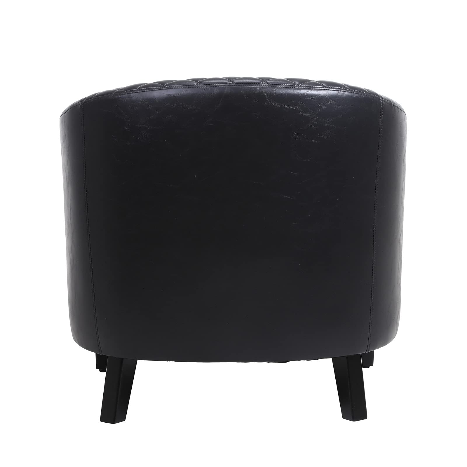 Premium Soft Leather Barrel Club Chair - Classic Upholstered Accent Armchair with Solid Wood Legs & Nailhead Trim for Living Room, Bedroom, Office & Guest Seating - Comfy Single Sofa Chair for Relaxing & Conversation (Black)