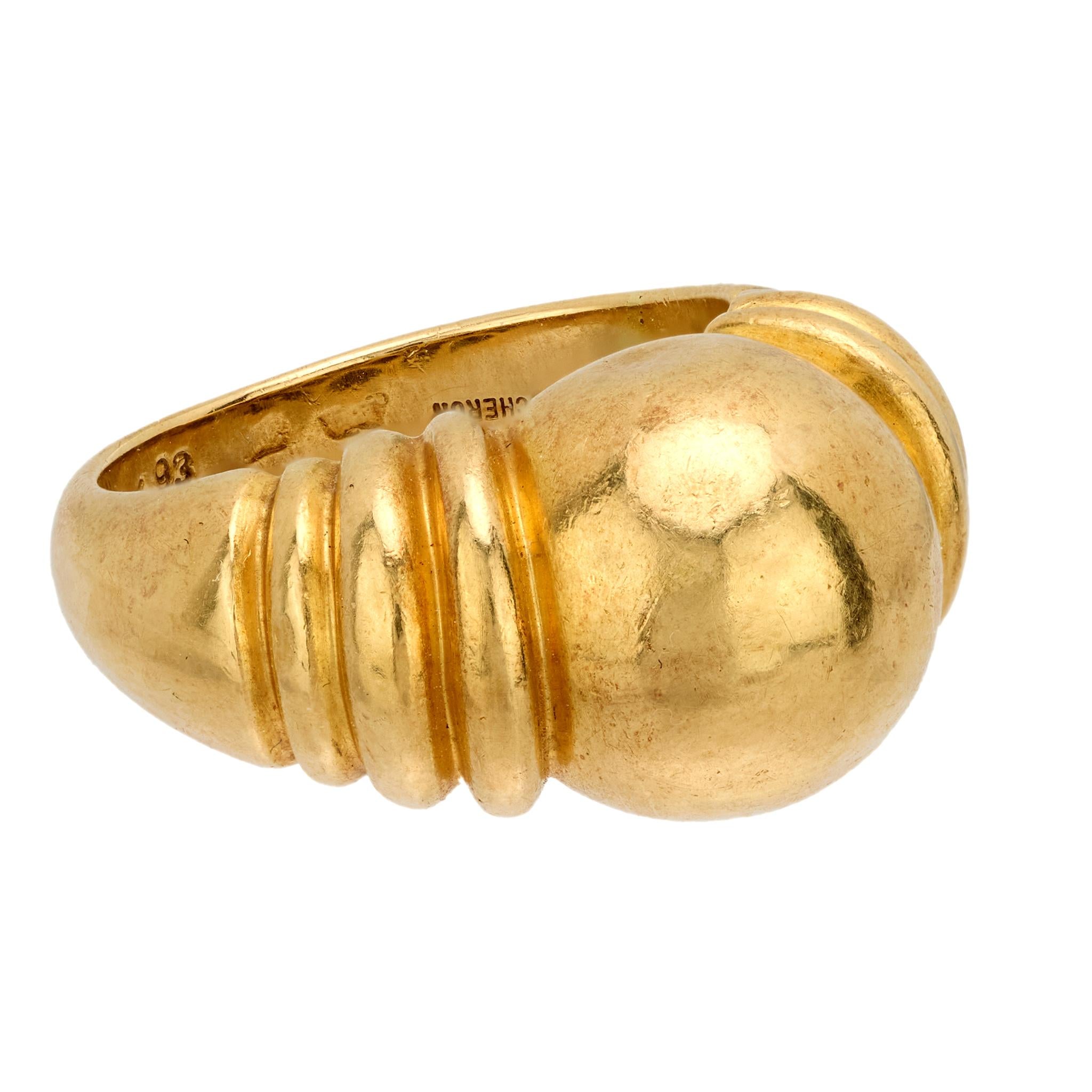Vintage Boucheron 18K Yellow Gold Bombe Ring - Elegant Statement Jewelry for Women, Perfect for Weddings, Parties & Special Occasions