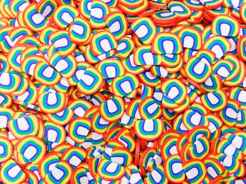 5 Grams JLET Large 10mm Rainbow Fimo Slices - Fake Polymer Clay Slices for Slime Making, Nail Art, DIY Crafts & Home Decor - Bulk Pack for Creative Projects