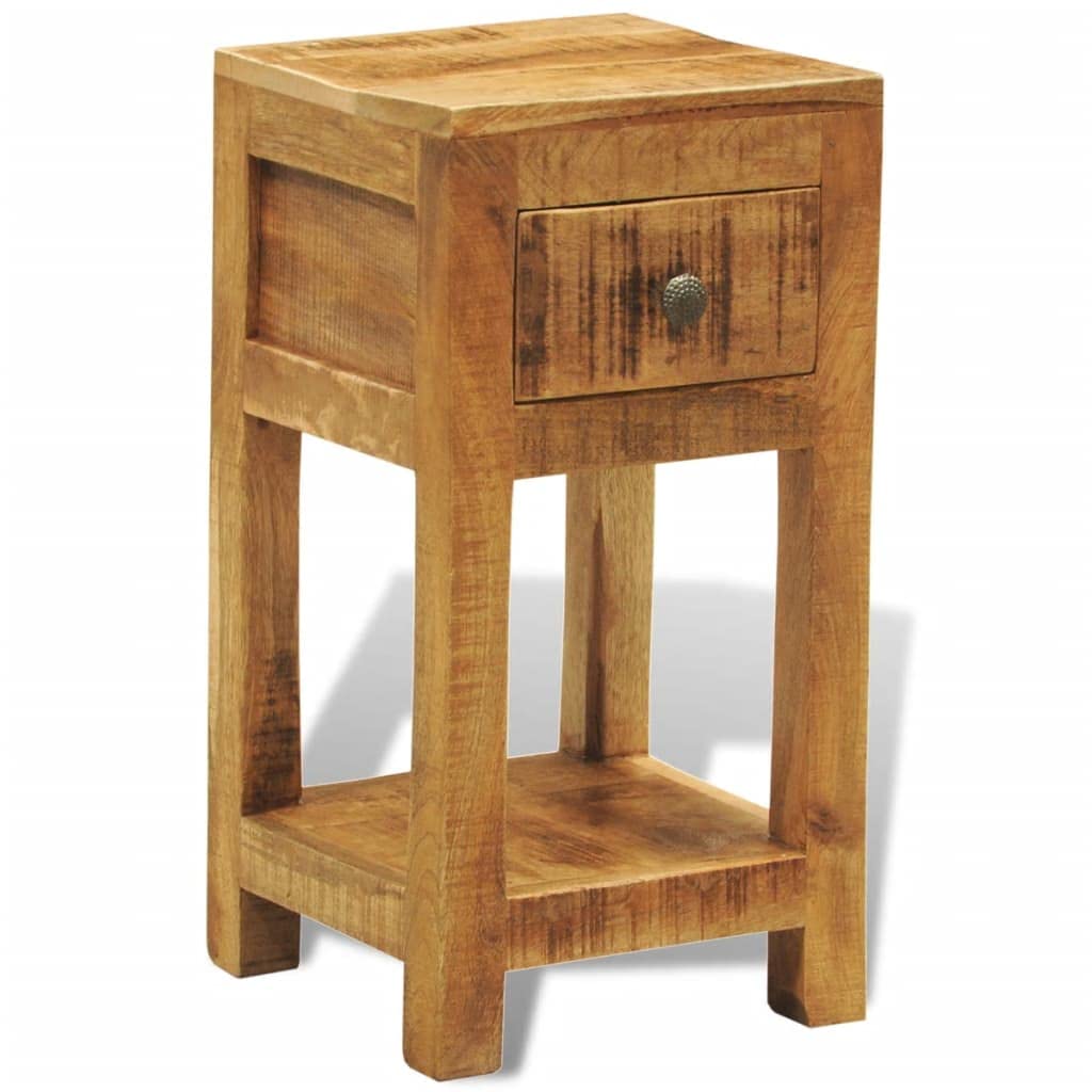 CHARMMA Nightstand with 1 Drawer - Solid Mango Wood Bedside Table for Bedroom, Living Room & Office - Compact Storage Solution with Drawer for Books, Lamps & Essentials