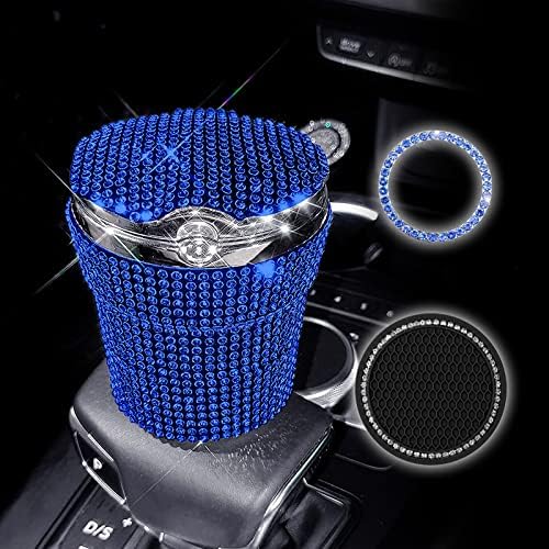 Premium Stainless Steel Car Ashtray with Lid & Blue LED Light - Smokeless Vehicle Cigarette Holder for Cup Holder - Ideal for Car, Home & Office Use (Blue)