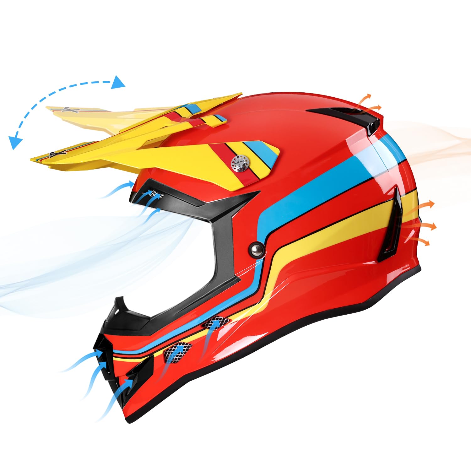 GLX GX623 Youth ATV Helmet & Dirt Bike Helmet Combo - DOT Certified Small Size Retro Red - Perfect for Kids Off-Road Riding, Motocross & ATV Adventures