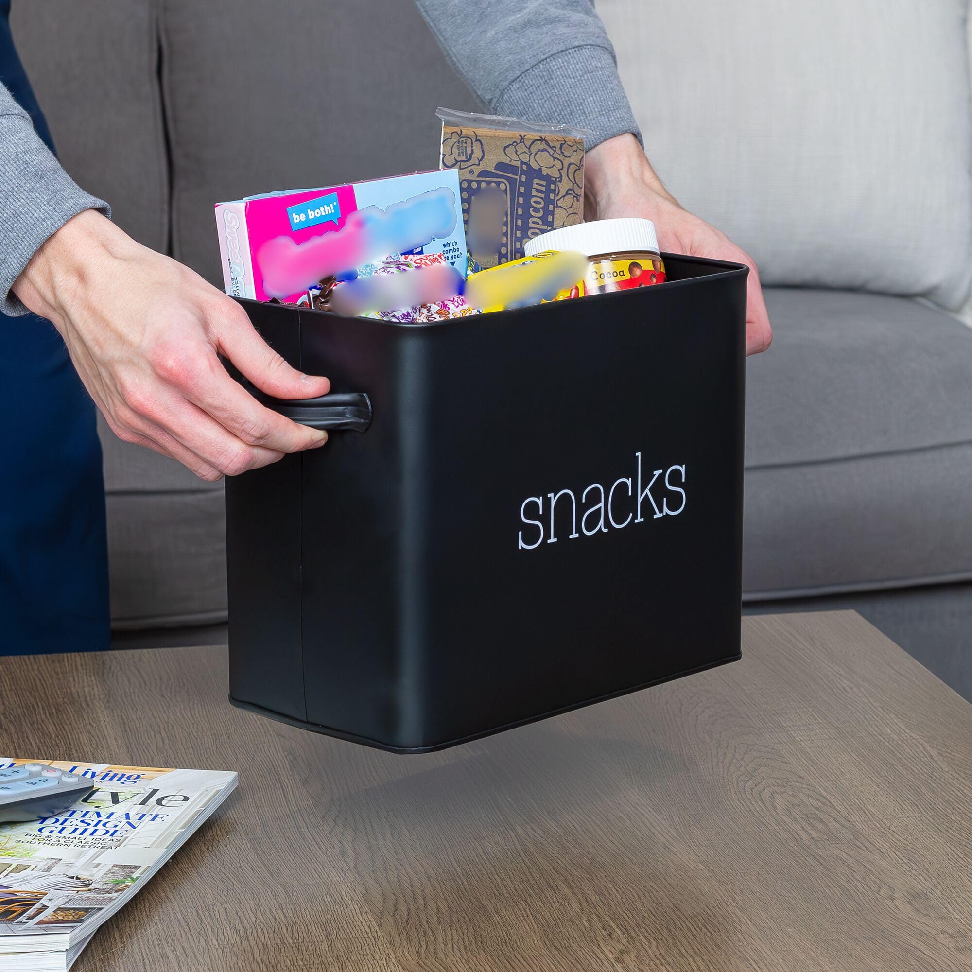AuldHome Black Enamel Snack Bin - Modern Farmhouse Style Snack Container for Chips, Cookies & Candy | Perfect for Kitchen Counter, Pantry Organization & Party Serving