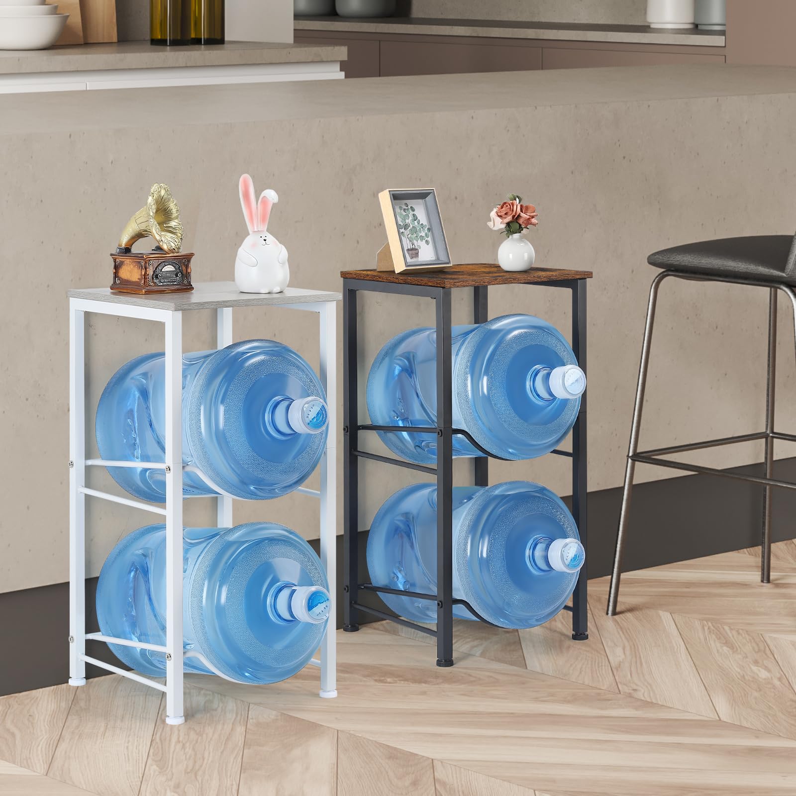 LIANTRAL 5 Gallon Water Bottle Holder with Storage Shelf - Heavy Duty Water Jug Rack Stand Organizer for Office, Kitchen, Living Room - Space Saving Grey (Perfect for Home, Office & Commercial Use)
