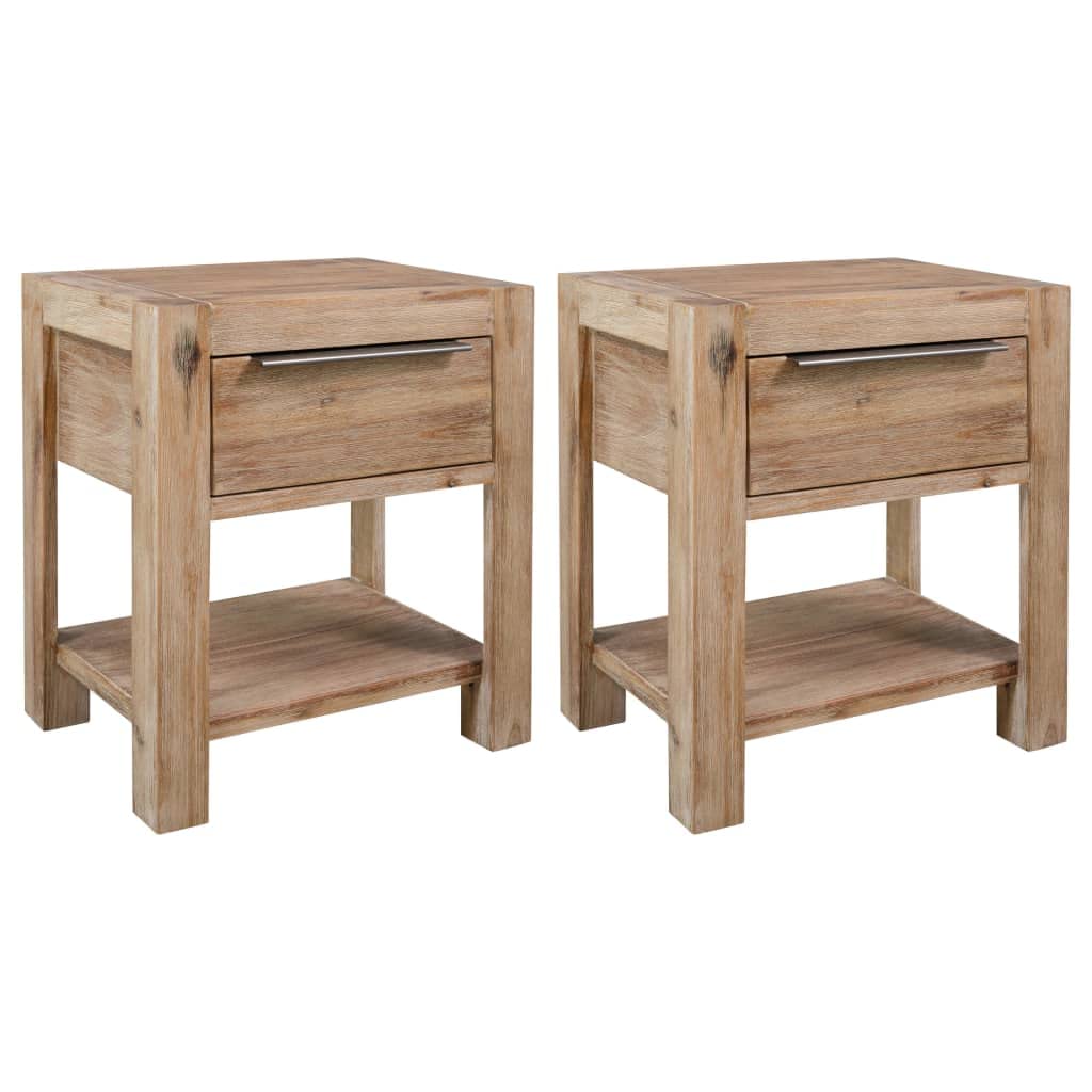 2-Piece Solid Acacia Wood Nightstands with Drawers - 15.7