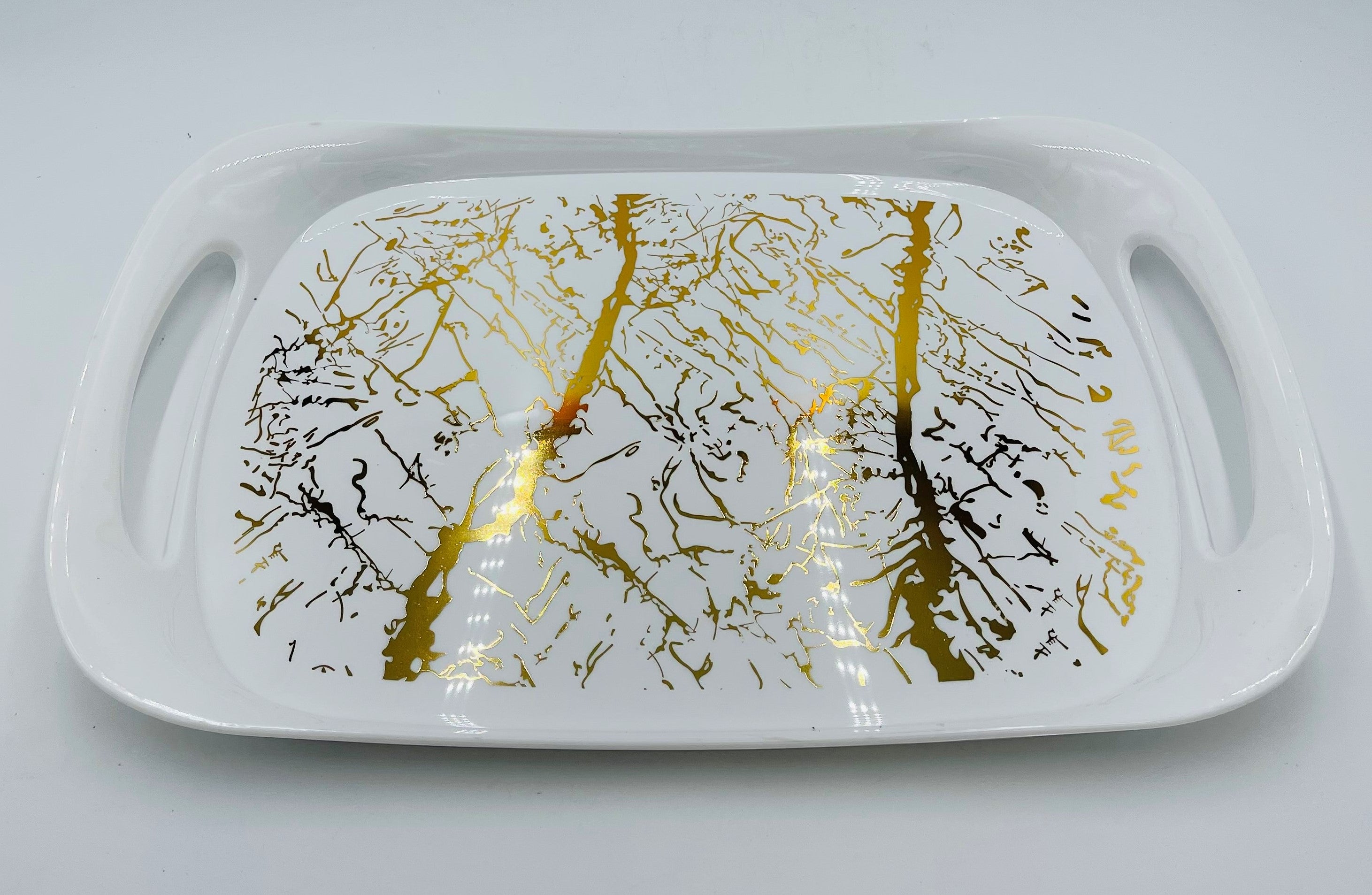 18x12.75 Inch Gold Marble Melamine Serving Tray - Large Durable Plastic Tray for Parties, Buffets, and Home Decor