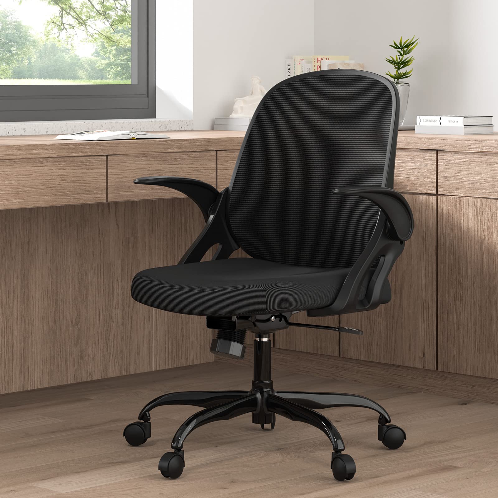 Ergonomic Mesh Office Chair with Lumbar Support - Adjustable Height Swivel Computer Desk Chair with Wheels & Flip-Up Arms - Perfect for Home Office, Gaming, and Workspace Comfort