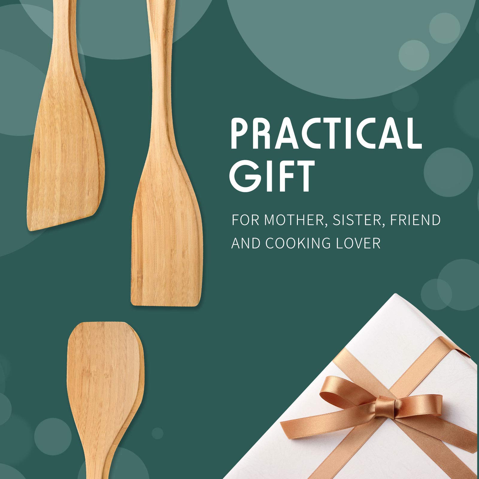 Patelai 3-Piece Bamboo Cooking Utensil Set - Heat-Resistant Spatula, Turner & Spoon for Nonstick Cookware | Eco-Friendly Kitchen Tools for Stir-Frying, Flipping & Serving | Perfect for Woks, Pans & Everyday Cooking