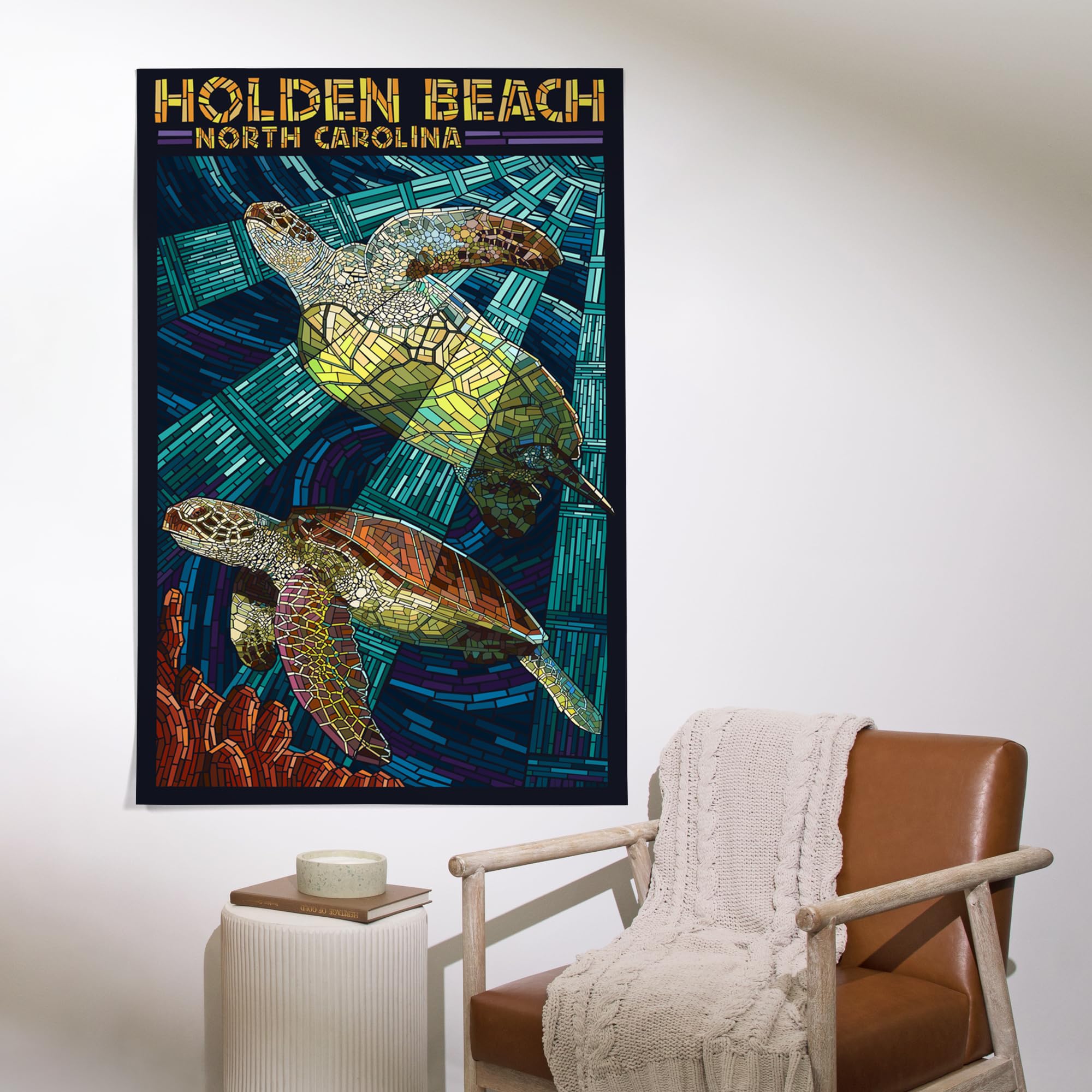 Lantern Press 36x54 Inch Giclee Art Print - Holden Beach North Carolina Sea Turtle Mosaic Wall Decor | Perfect for Coastal Living Rooms, Beach House Bedrooms & Ocean-Themed Offices
