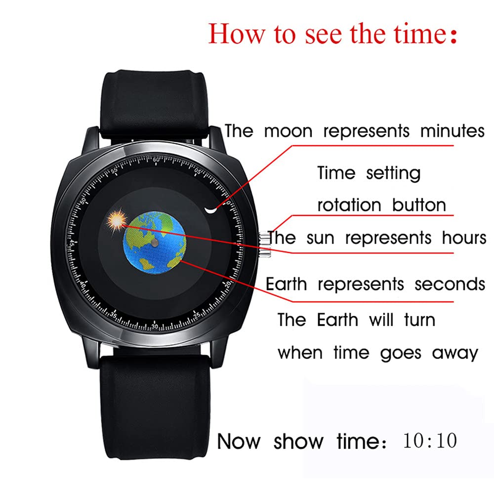 MINILUJIA 50M Waterproof Men's World Map Watch - Creative Starry Universe Design with Rotating Earth Globe, Moon & Sun - Unique Cool Personalized Gift for Men - Perfect for Outdoor Adventures, Travel & Fashion Statement