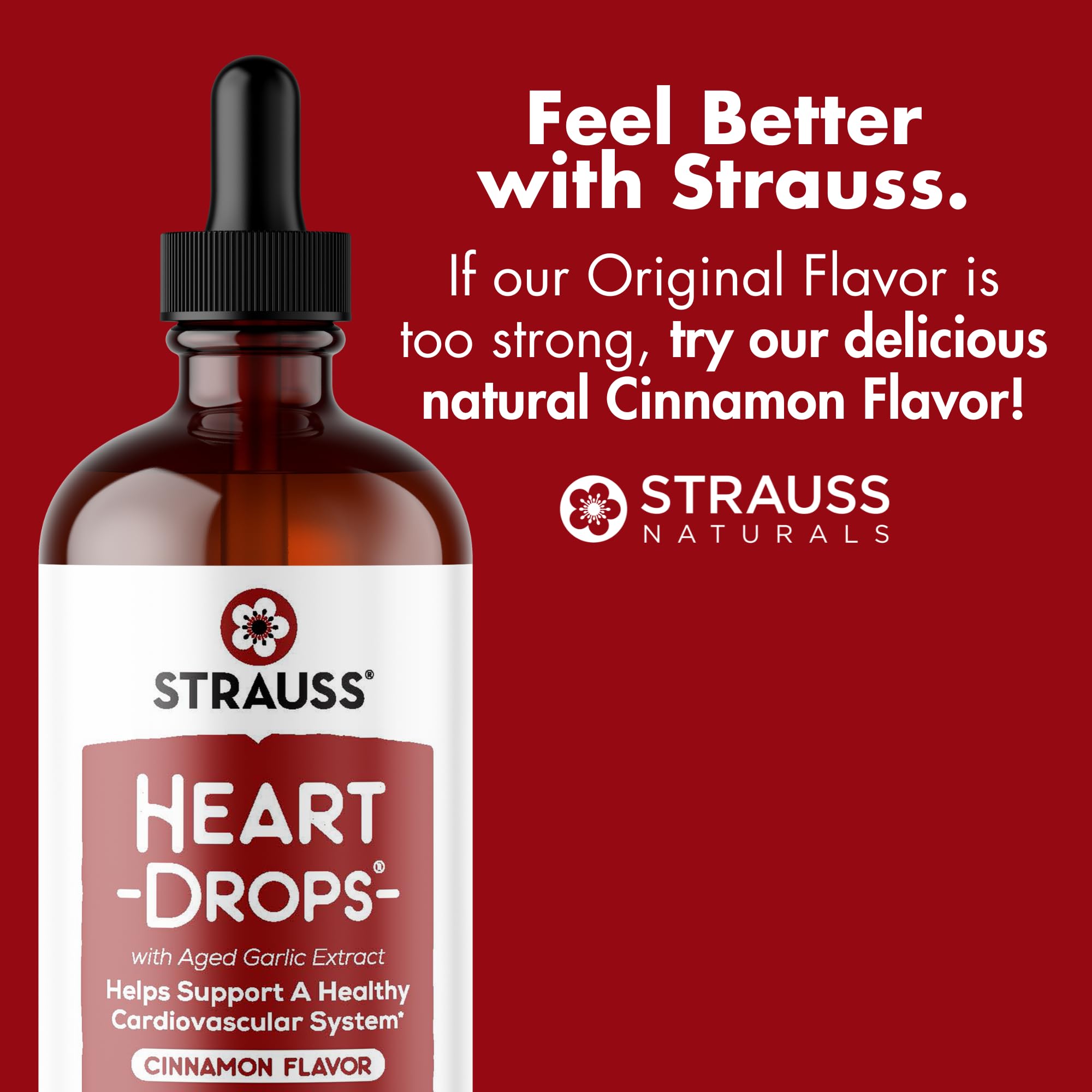 Strauss Naturals Heart Drops - Natural Mistletoe & Aged Garlic Extract Supplement for Cardiovascular Support - Vegan, Non-GMO, Cinnamon Flavored Heart Health Drops (225ml) - Supports Healthy Blood Pressure & Circulation for Active Lifestyles
