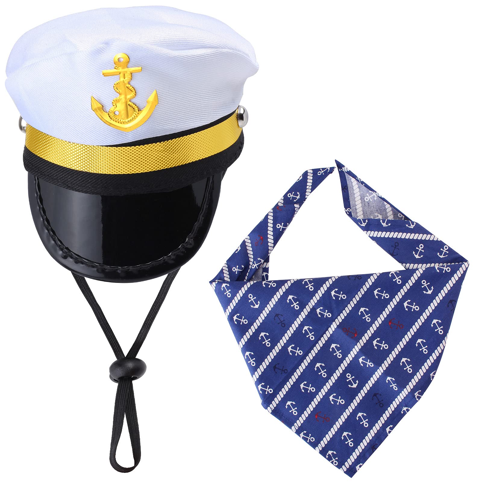 Pet Captain Sailor Costume Set - Dog & Cat Navy Halloween Outfit with Sea Captain Hat, Anchor Bib & Scarf - Perfect for Halloween Cosplay, Photo Props & Themed Parties (White)