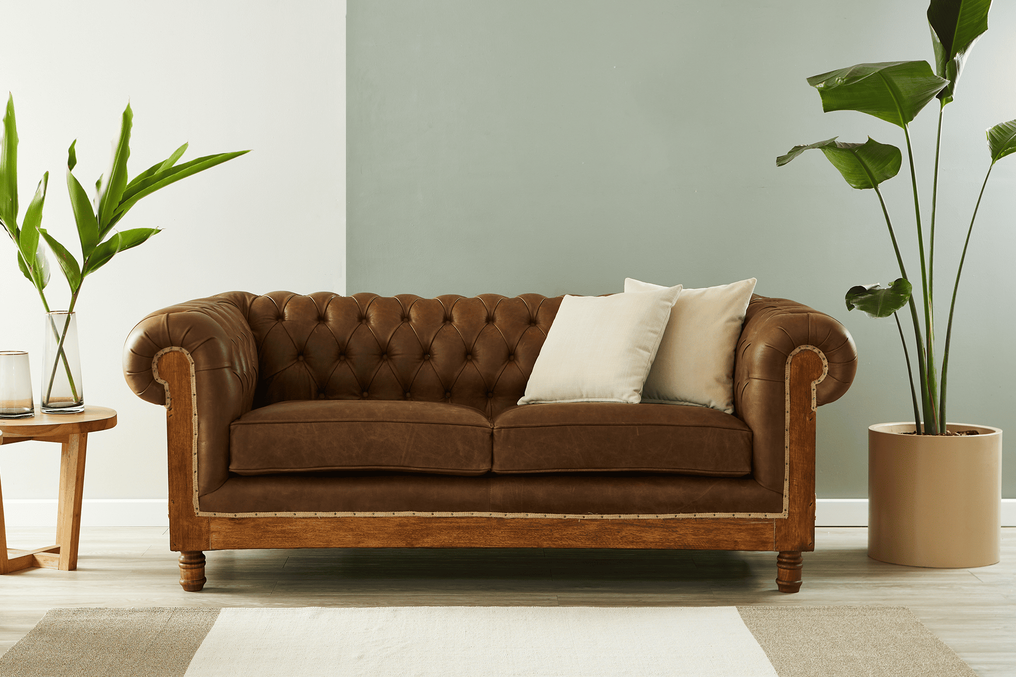 Restoration Chesterfield Leather Sofa - Genuine Cowhide Upholstery for Living Room, Office & Lounge