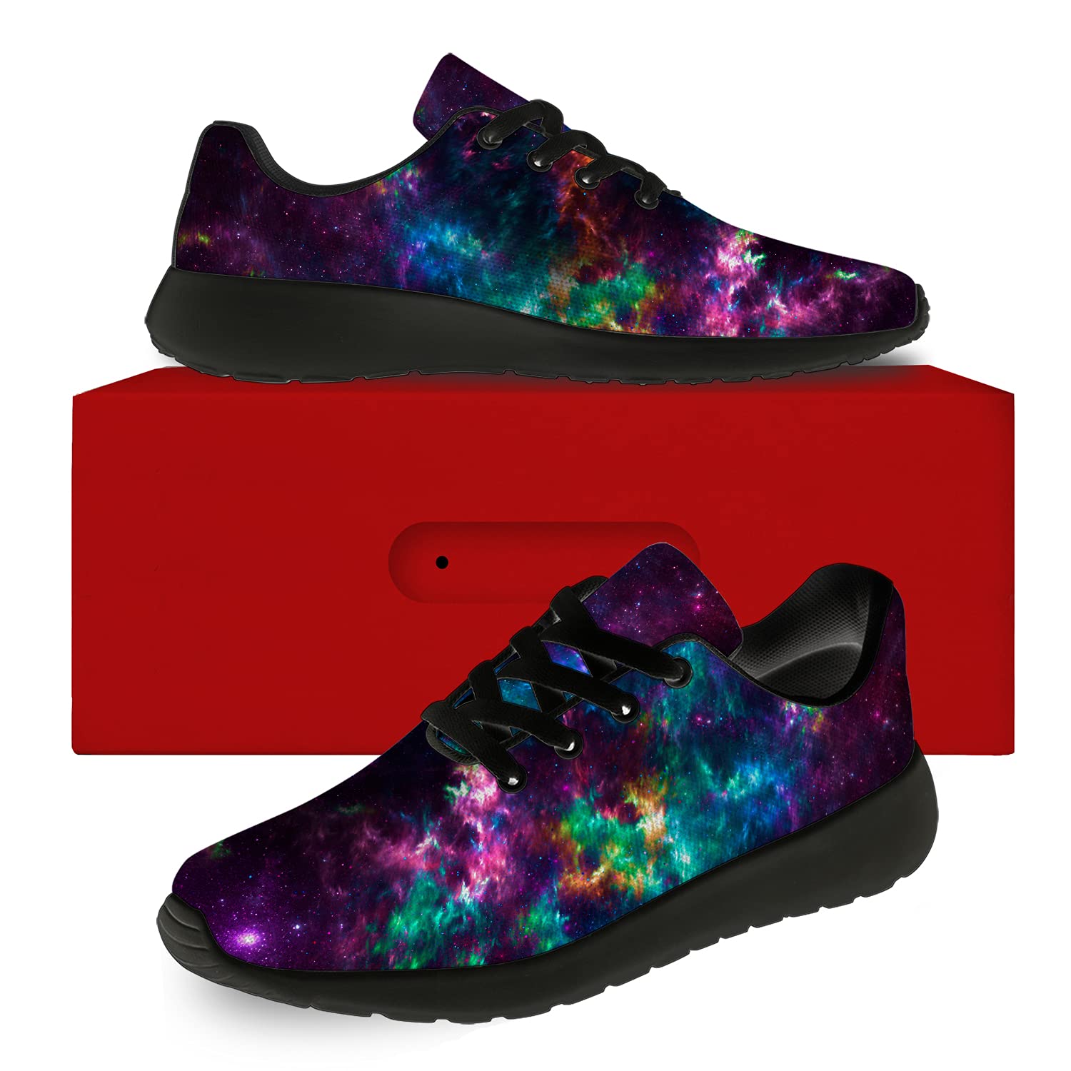 Galaxy Running Shoes for Women & Men - Lightweight Walking & Tennis Sneakers with Rainbow Space Nebula Design - Perfect for Jogging, Gym, Casual Wear - Size 4 Men/6 Women in Black